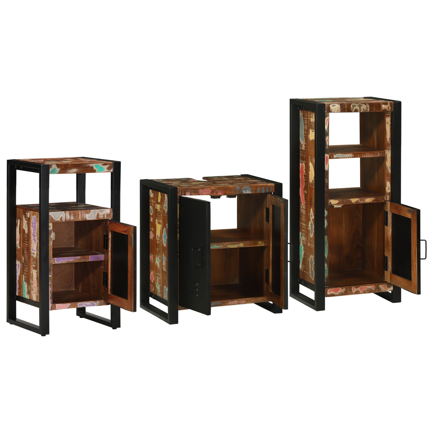 Baderomsinnredningssett med skuff 3 pcs Massiv Reclaim Tre