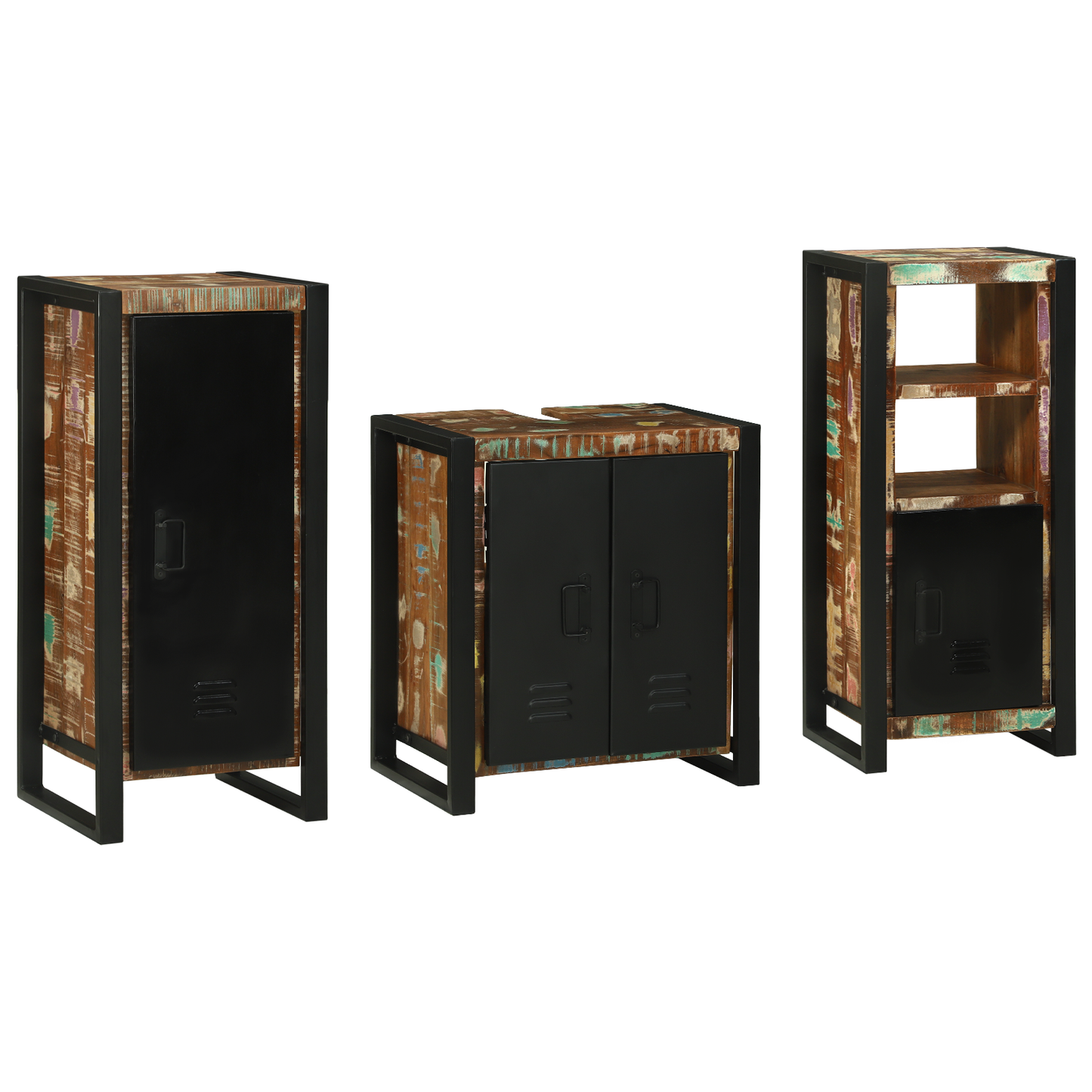 Baderomsinnredningssett med skuff 3 pcs Massiv Reclaim Tre