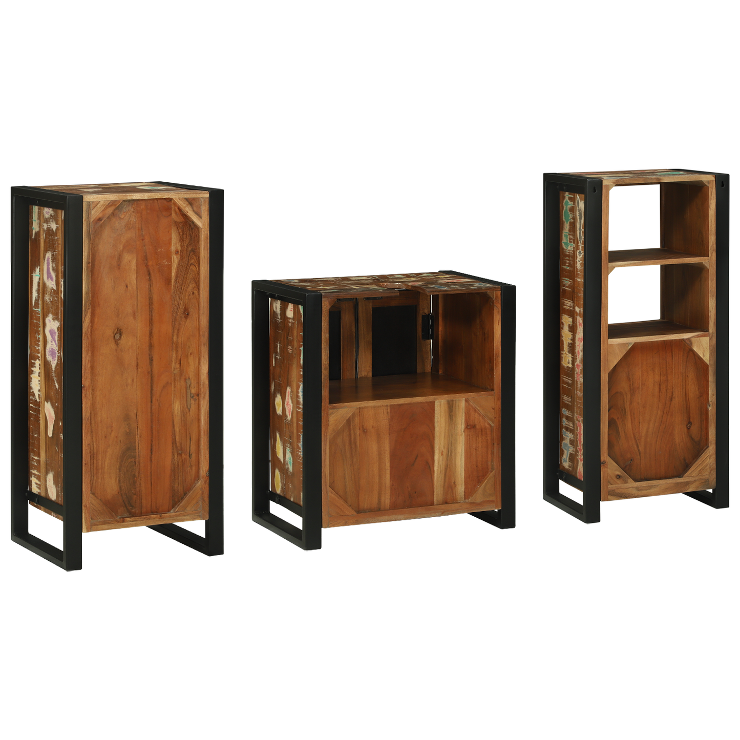 Baderomsinnredningssett med skuff 3 pcs Massiv Reclaim Tre