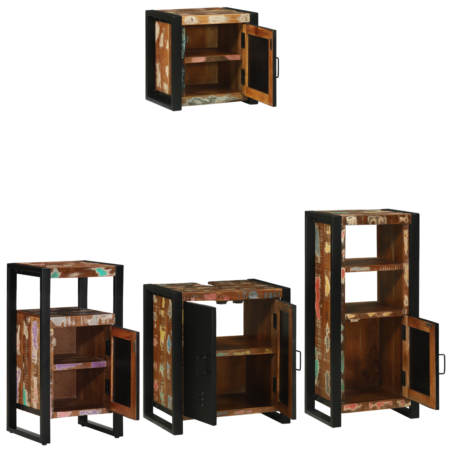 Baderomsinnredningssett med skuff 4 pcs Massiv Reclaim Tre