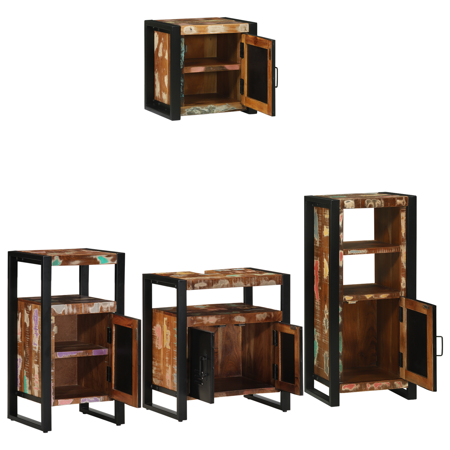 Baderomsinnredningssett med skuff 4 pcs Massiv Reclaim Tre