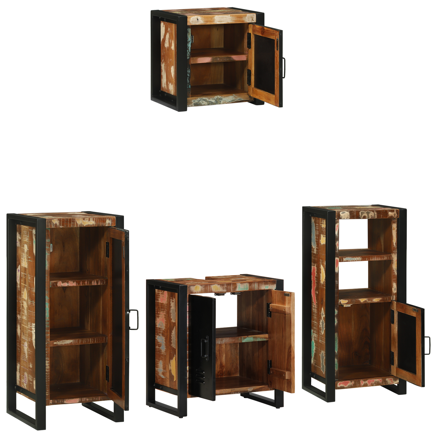 Baderomsinnredningssett med skuff 4 pcs Massiv Reclaim Tre