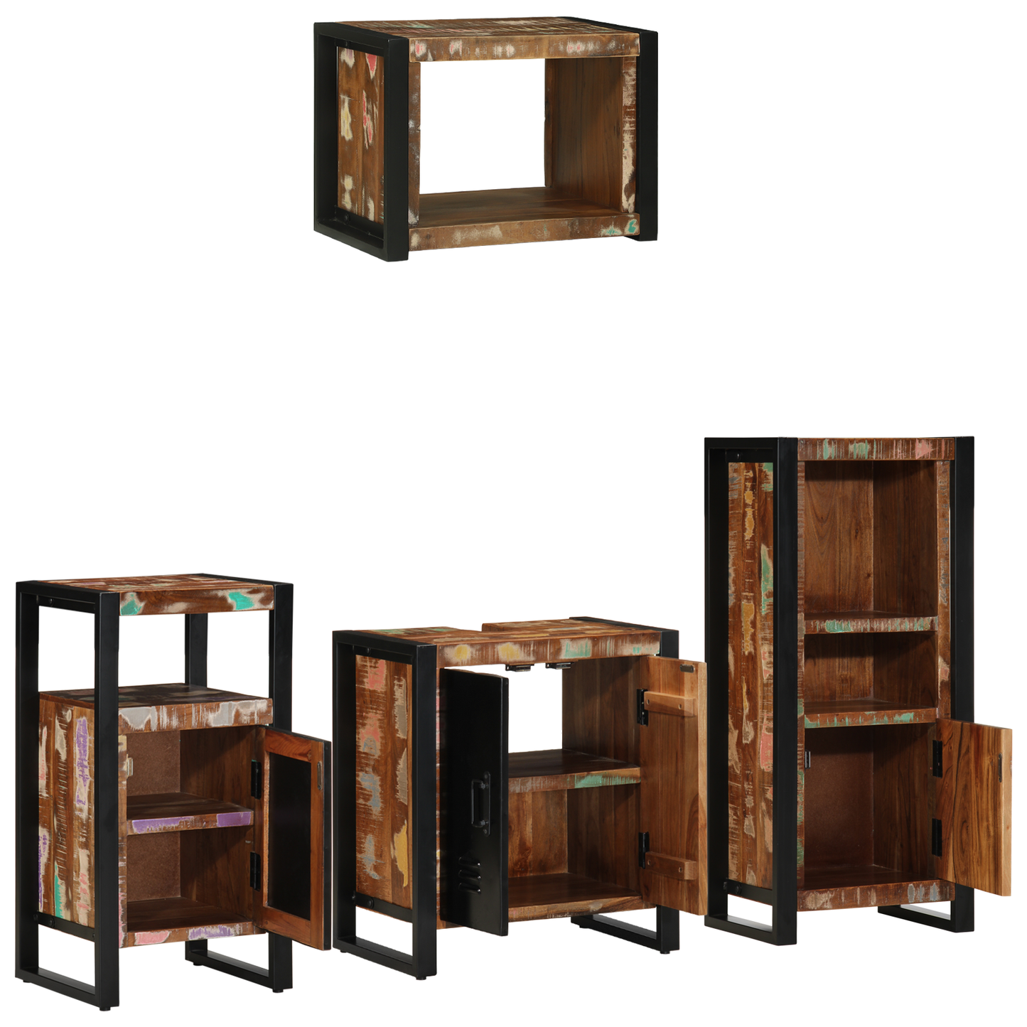 Baderomsinnredningssett med skuff 4 pcs Massiv Reclaim Tre