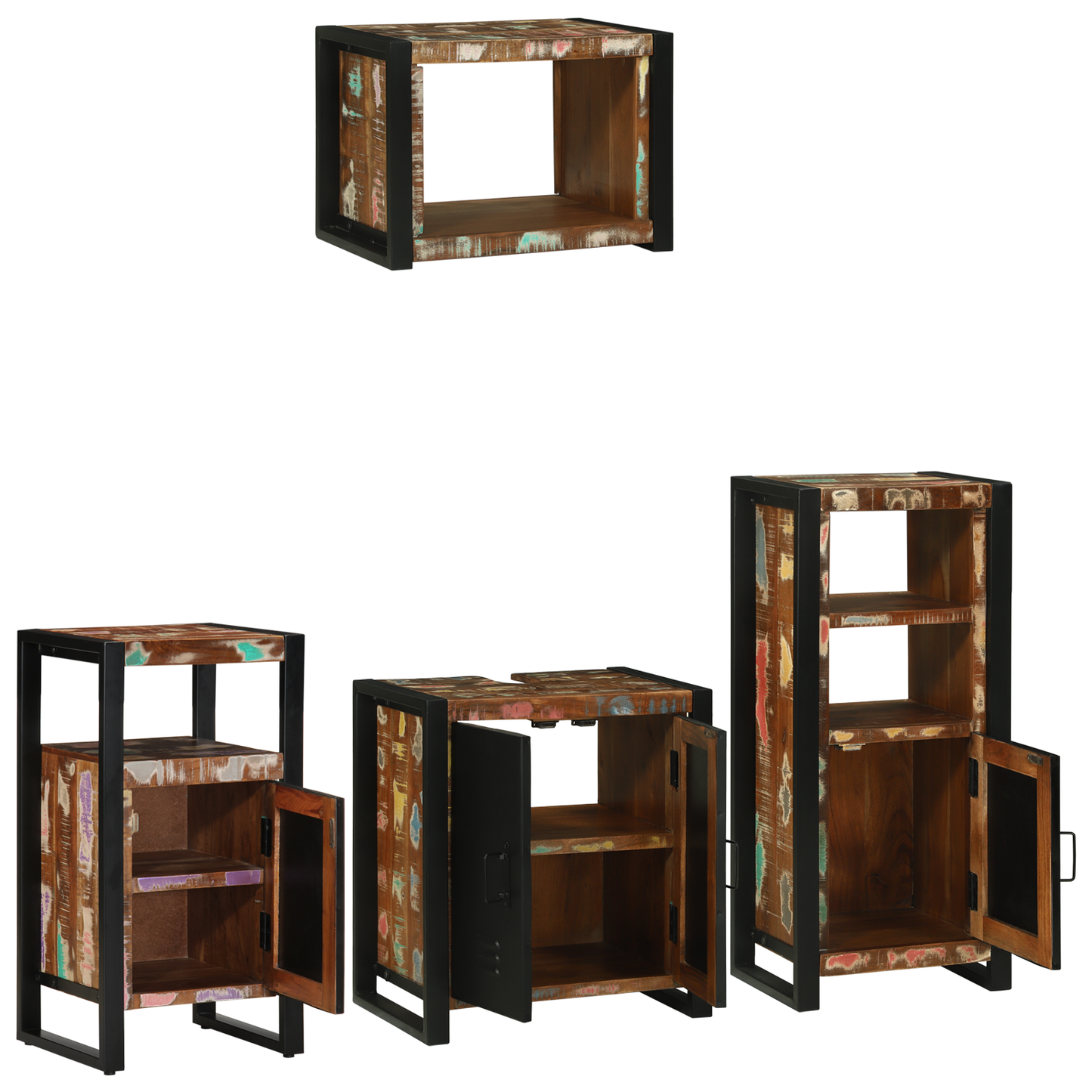 Baderomsinnredningssett med skuff 4 pcs Massiv Reclaim Tre