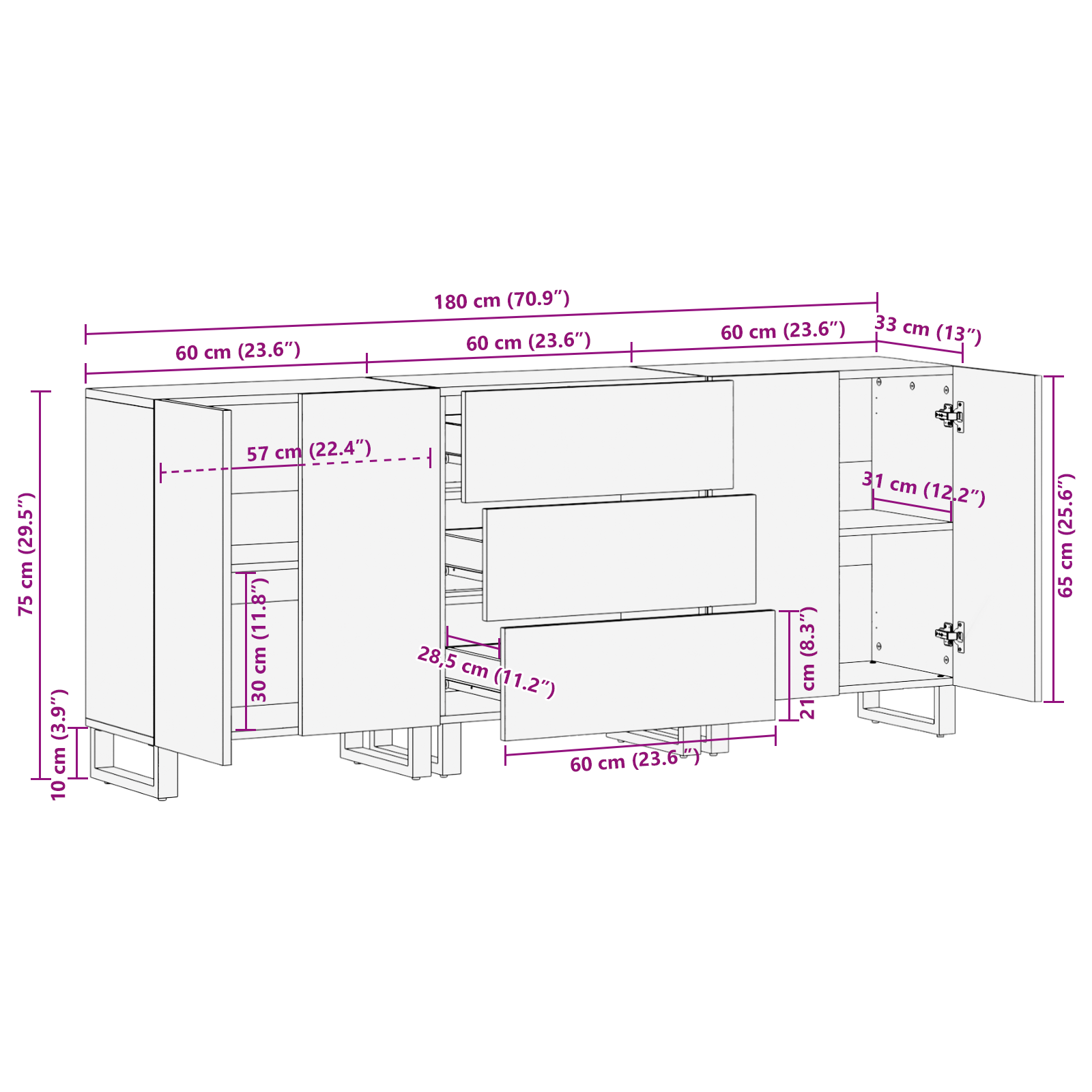 Baderomsinnredningssett med skuff 3 pcs Brun 180 x 33 x 75 cm