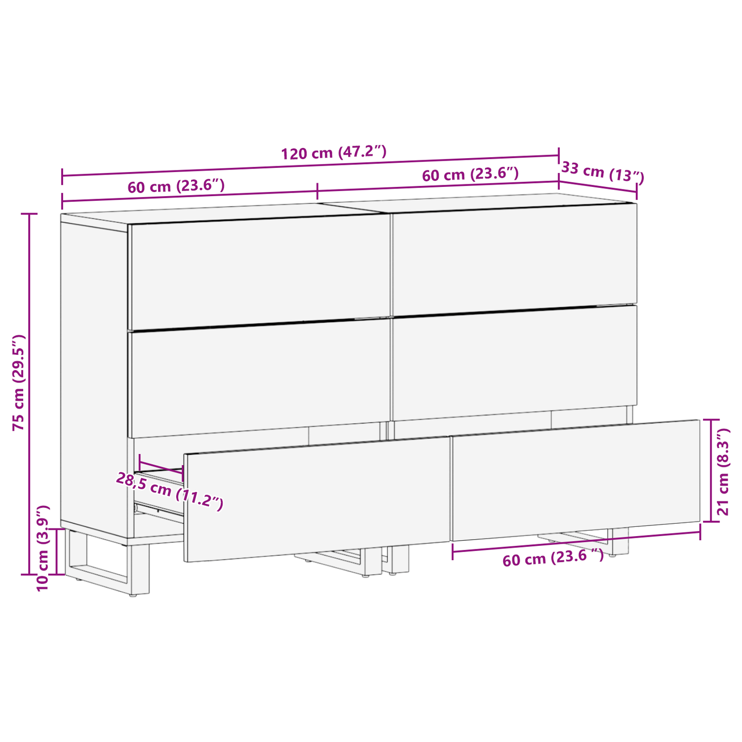 Sidebord Sett 2 pcs Hvit 120 x 33,5 x 75 cm Massiv mango tre