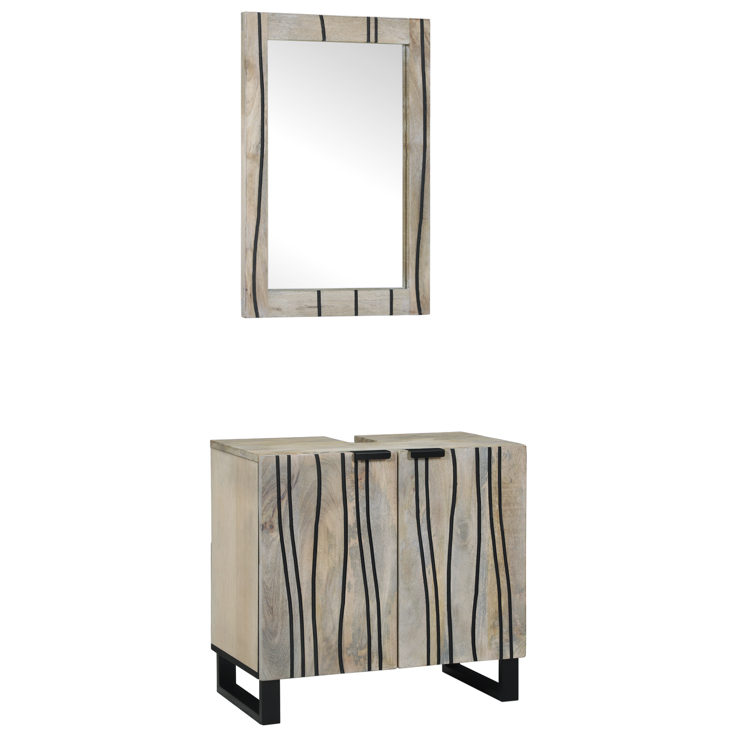 Baderomsskapsett 2 pcs Hvit Massiv mango tre