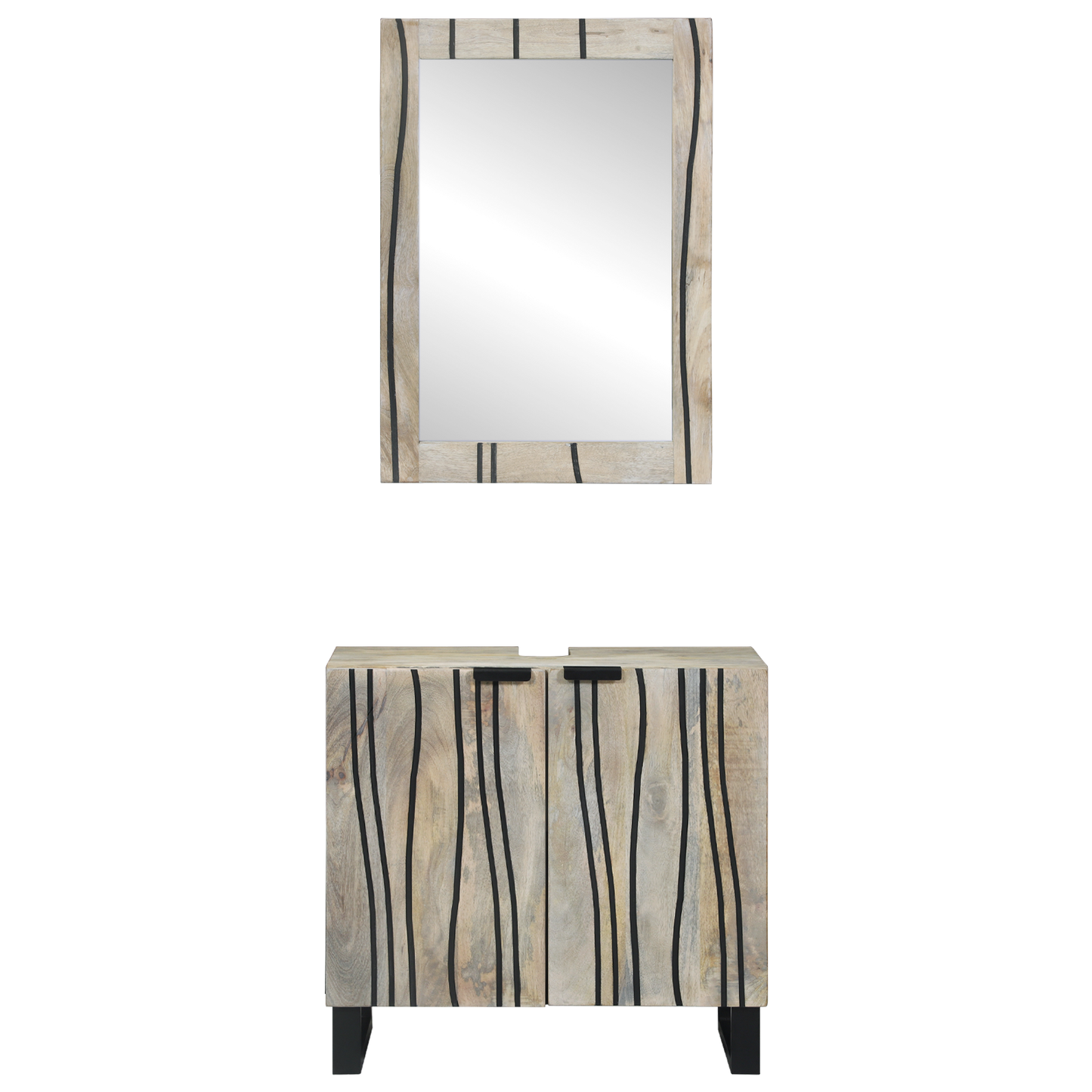 Baderomsskapsett 2 pcs Hvit Massiv mango tre
