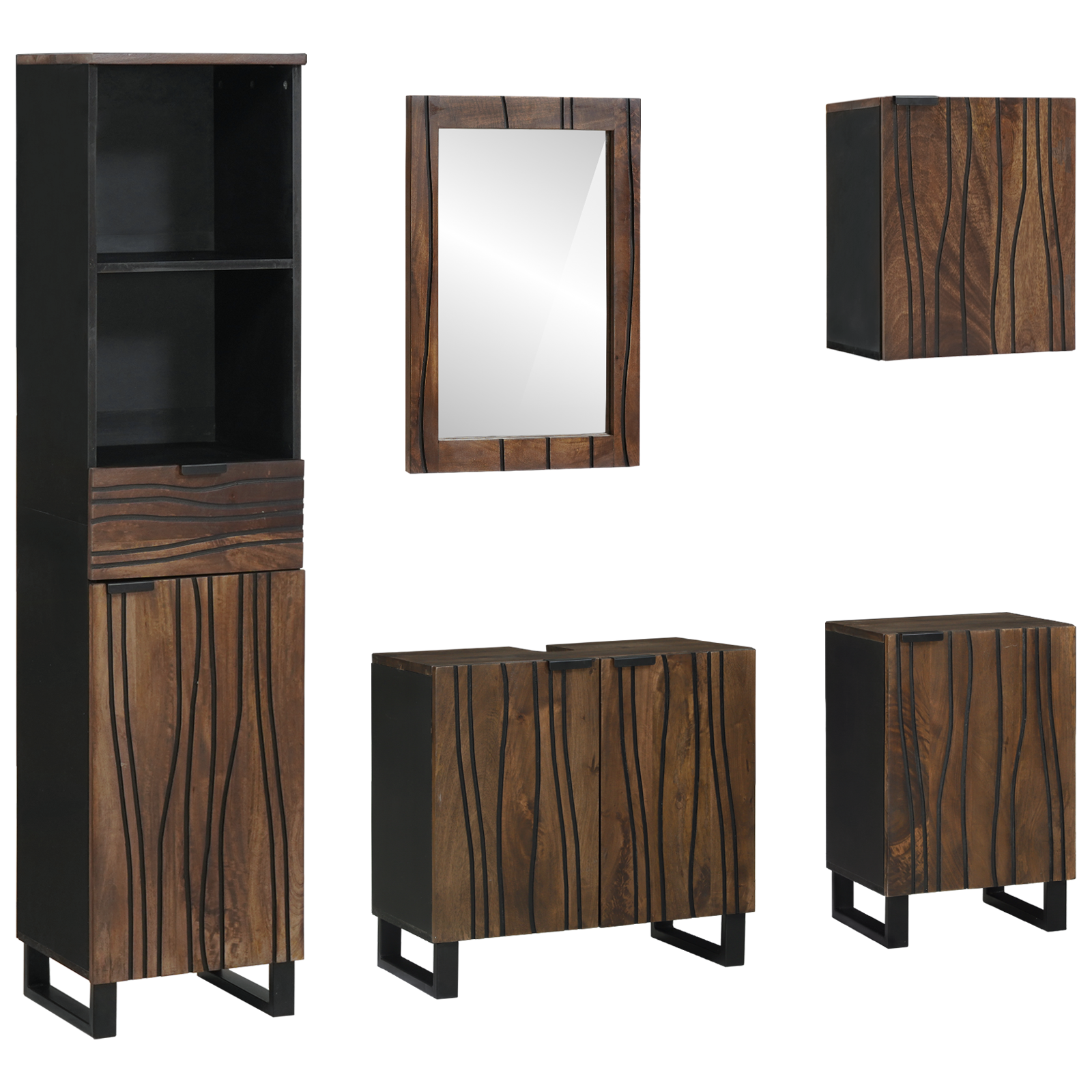 Baderomsinnredningssett med skuff 5 pcs Hvit 38 x 33 x 160 cm