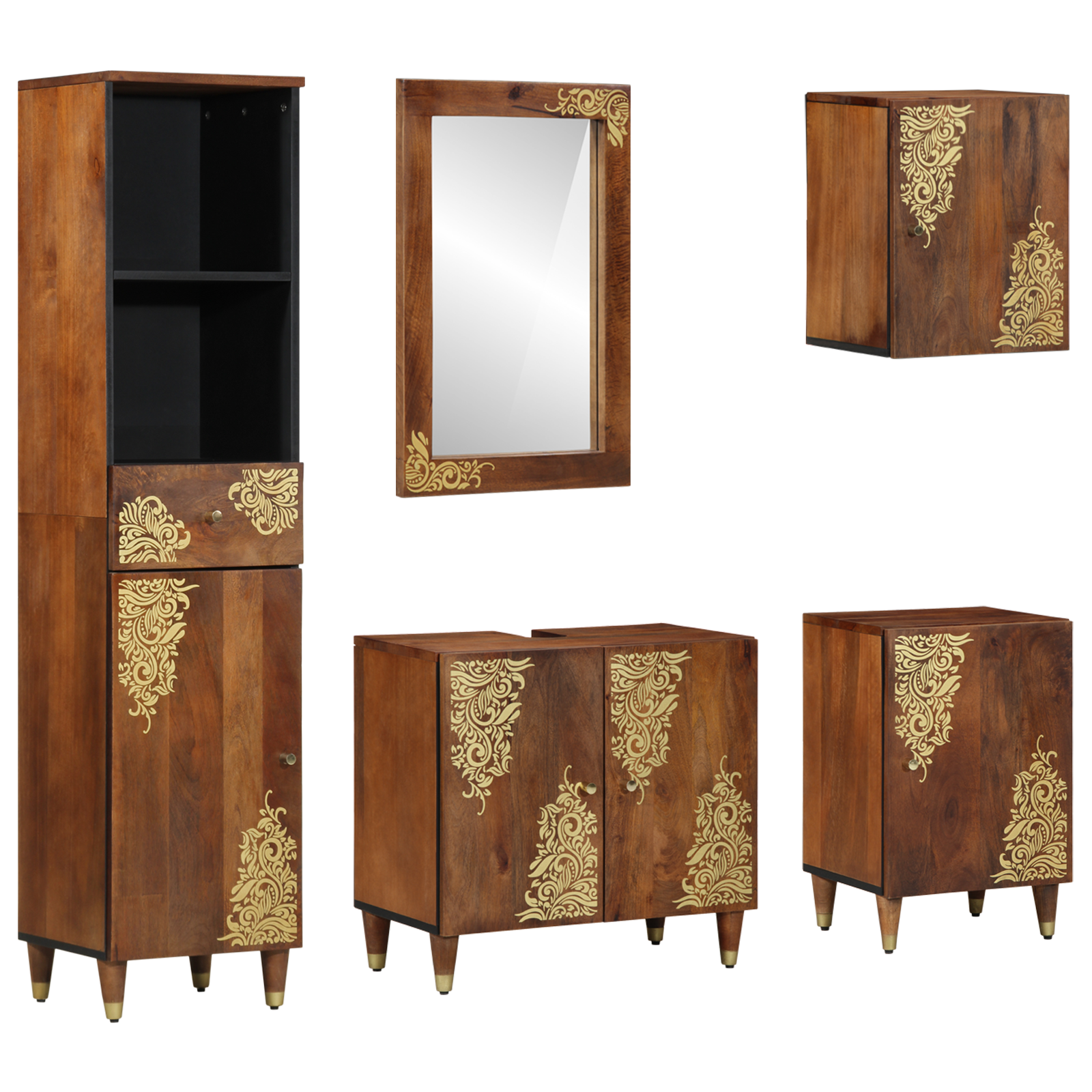 Baderomsmøbelsett med skuff 5 pcs Brun 38 x 33 x 160 cm