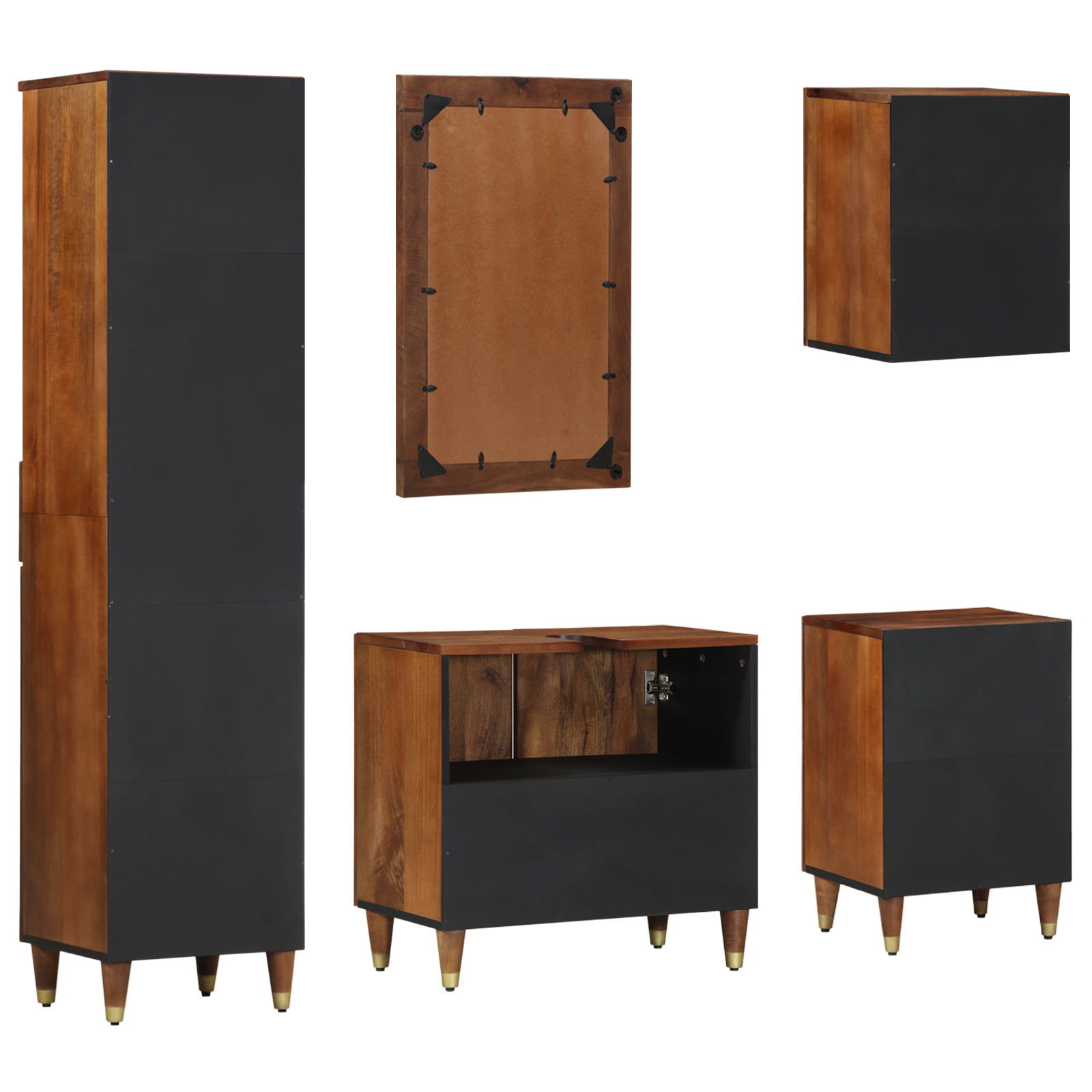 Baderomsmøbelsett med skuff 5 pcs Brun 38 x 33 x 160 cm