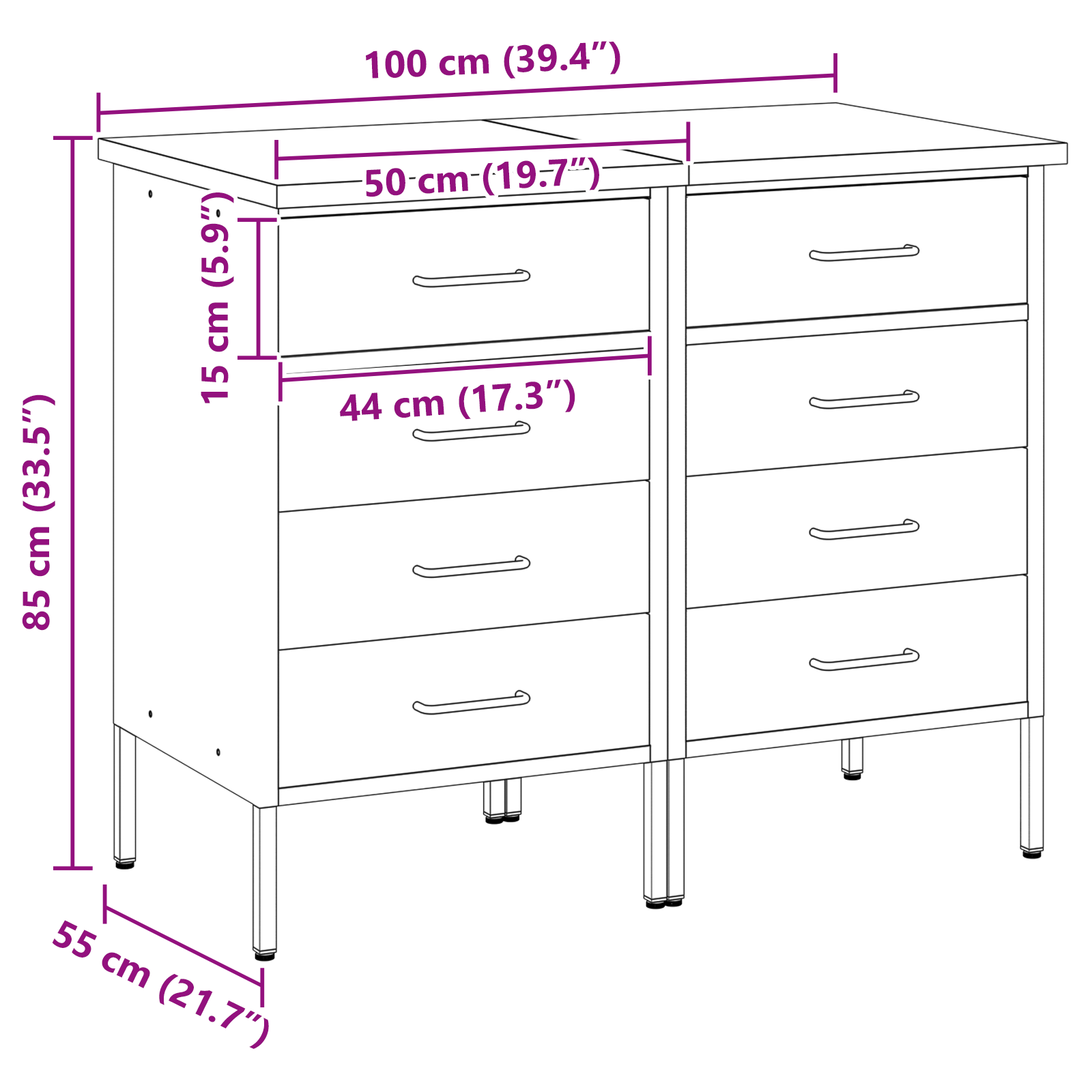 Arbeidsskap med skuff 2 pcs Svart og Grå 100 x 55 x 85 cm