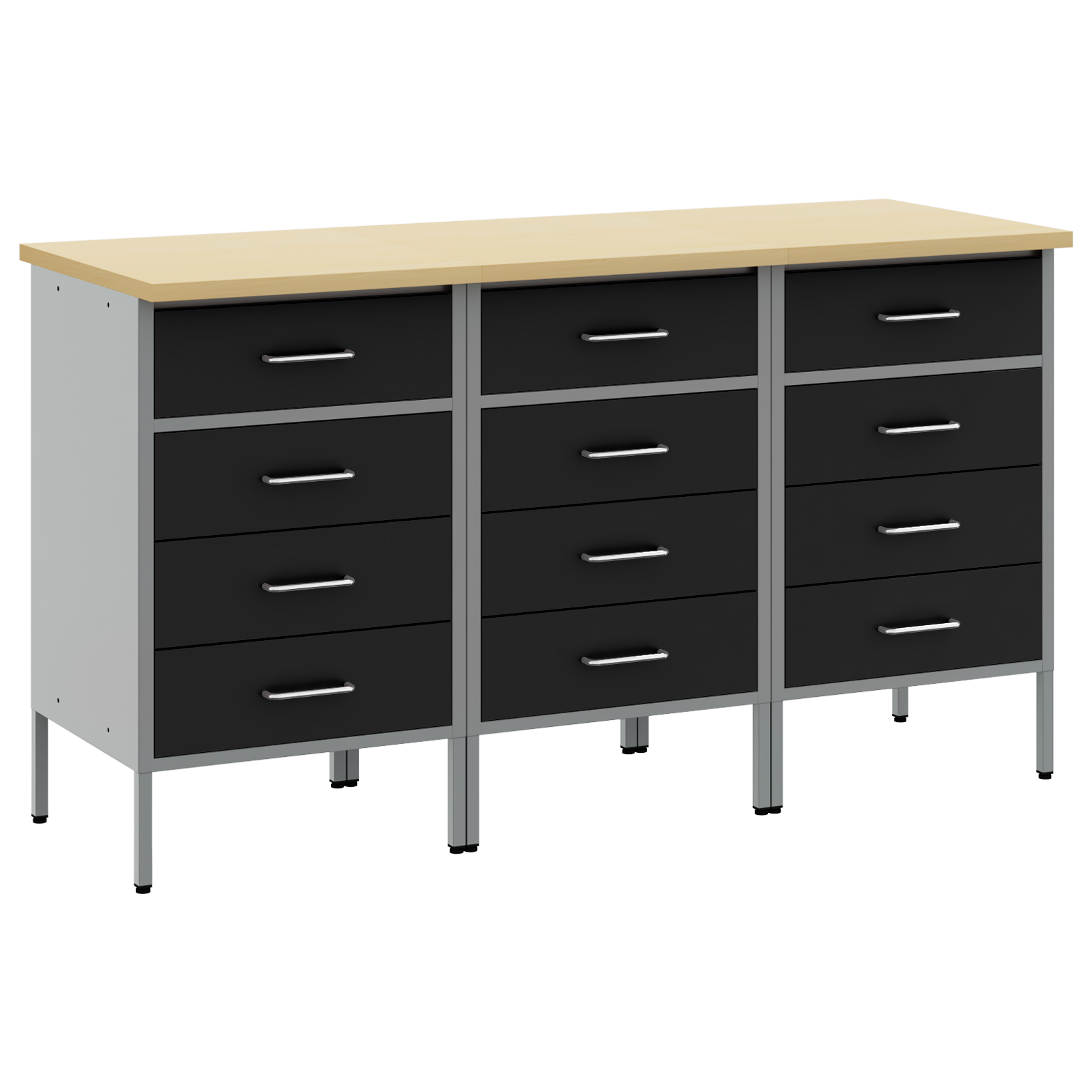 Arbeidsskap med skuff 3 pcs Svart og Grå 150 x 55 x 85 cm