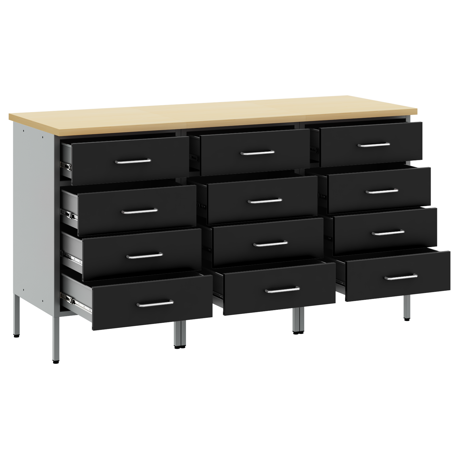 Arbeidsskap med skuff 3 pcs Svart og Grå 150 x 55 x 85 cm