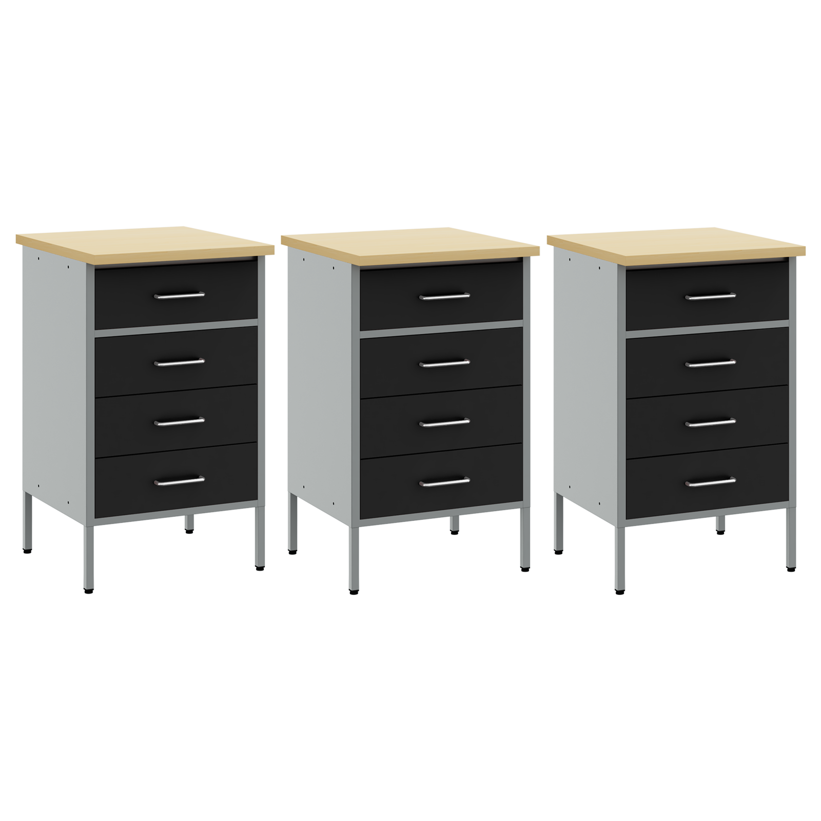Arbeidsskap med skuff 3 pcs Svart og Grå 150 x 55 x 85 cm