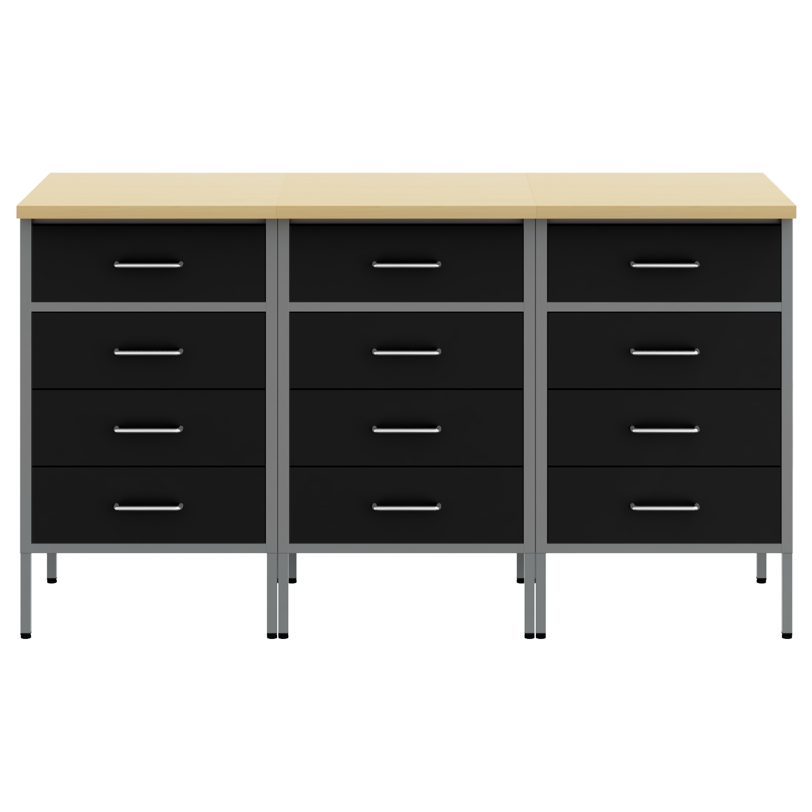 Arbeidsskap med skuff 3 pcs Svart og Grå 150 x 55 x 85 cm