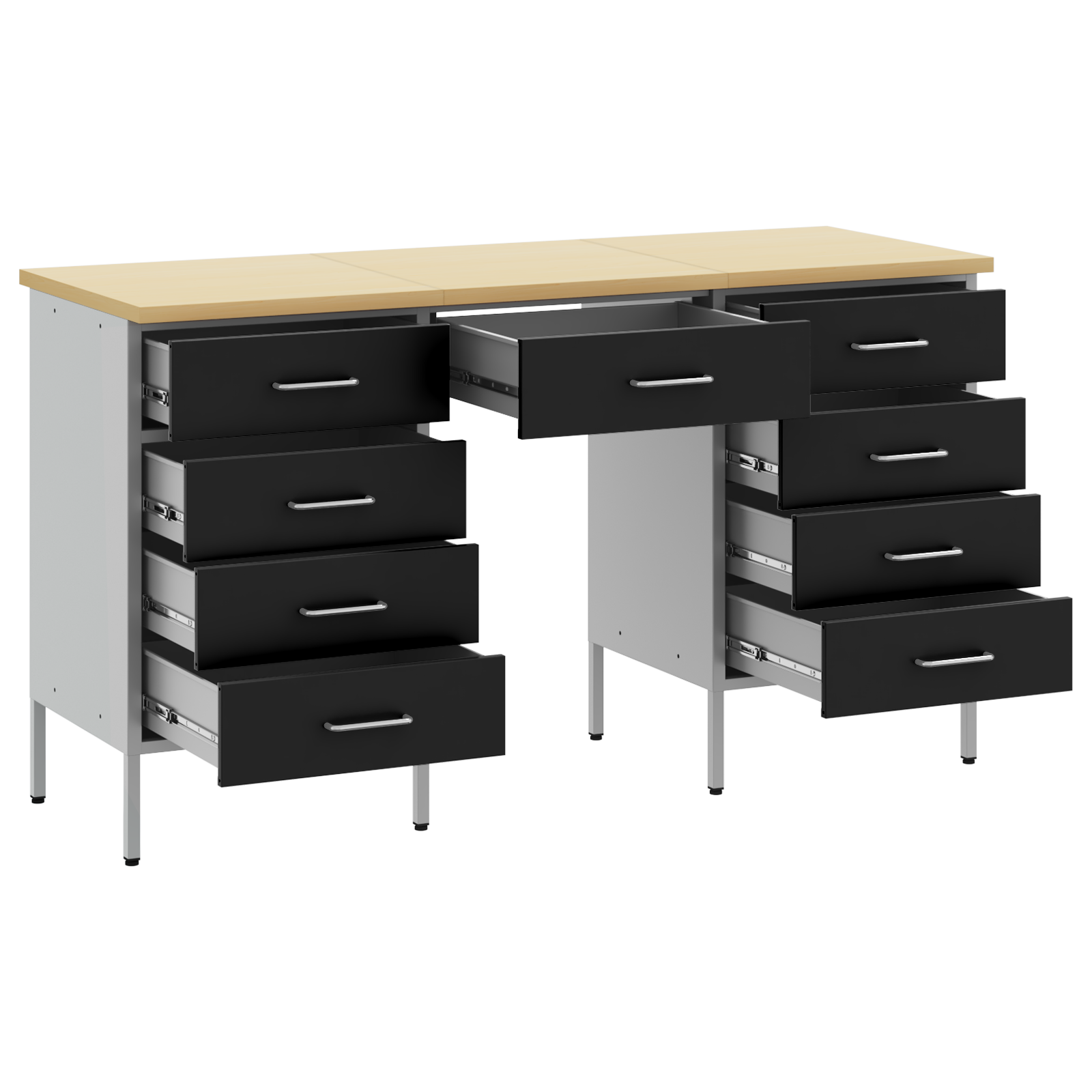 Arbeidsskap 3 pcs Svart 150 x 55 x 85 cm Ingeniørtre og stål