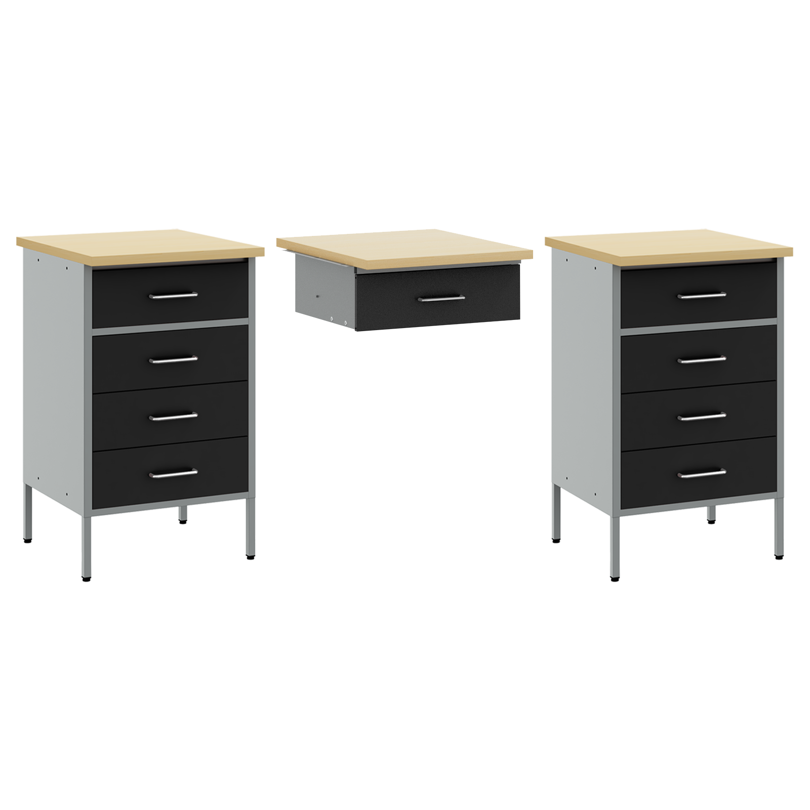 Arbeidsskap 3 pcs Svart 150 x 55 x 85 cm Ingeniørtre og stål