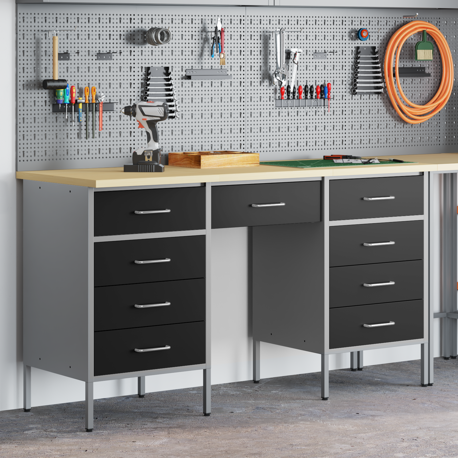 Arbeidsskap 3 pcs Svart 150 x 55 x 85 cm Ingeniørtre og stål