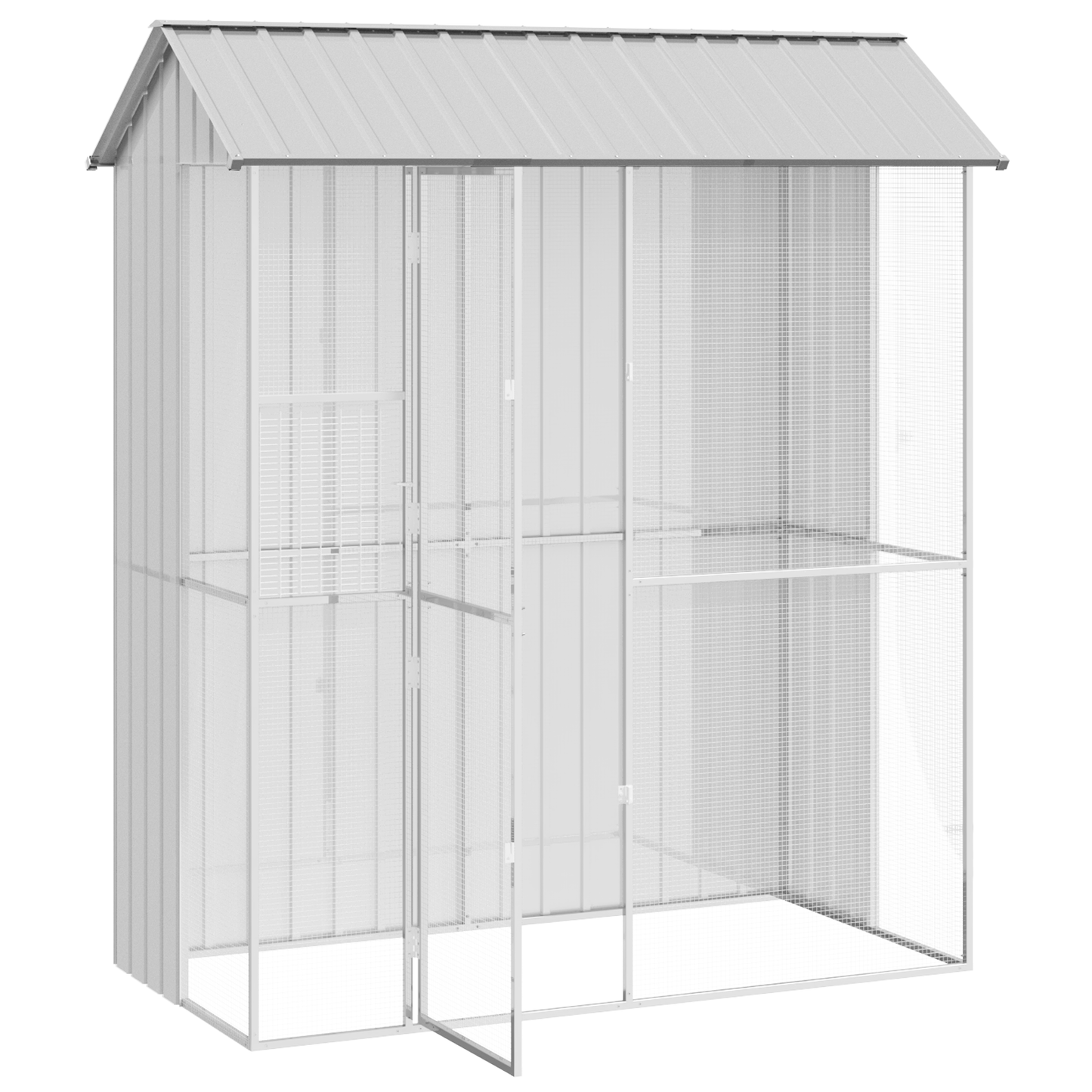 Fuglebur med lagring Grå 215 x 110 x 247 cm Galvanisert Stål