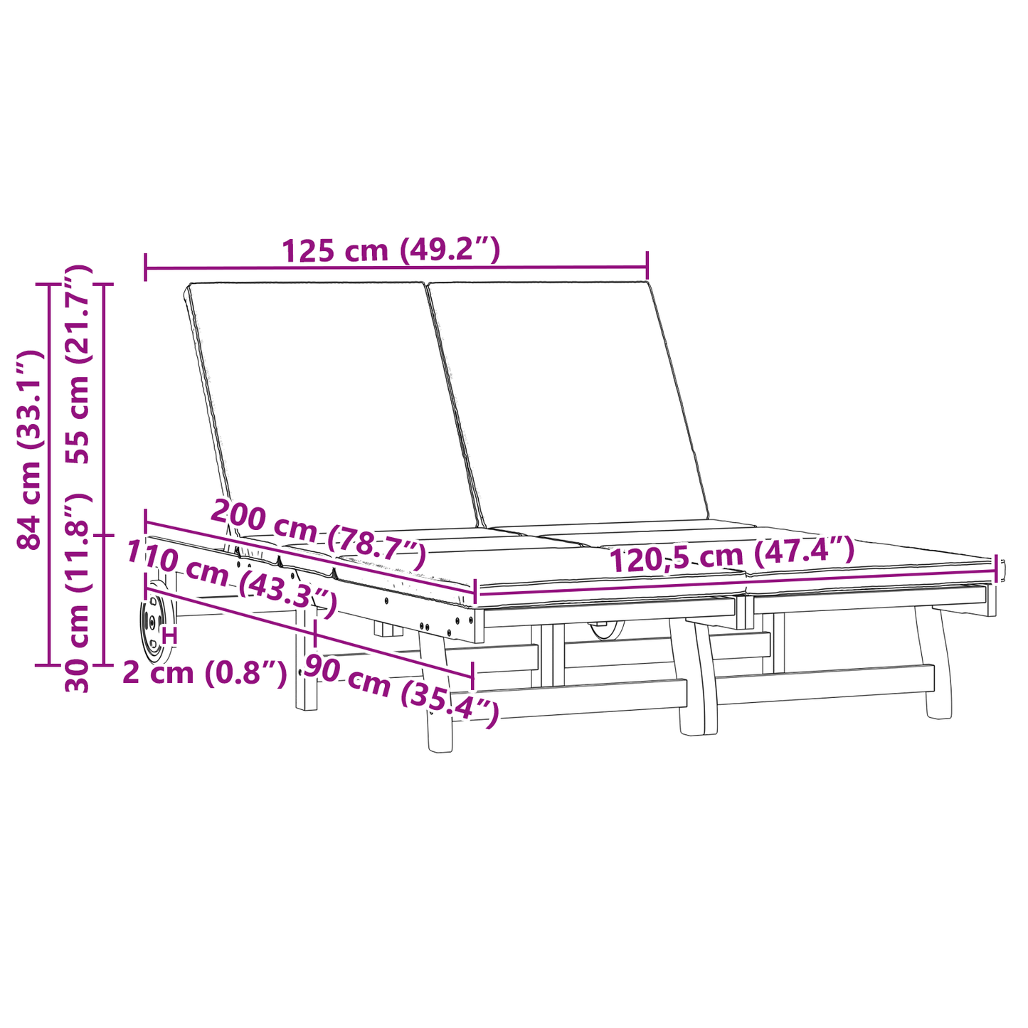 Solstol Brun 125 x 200 x 84 cm Solid akasietre
