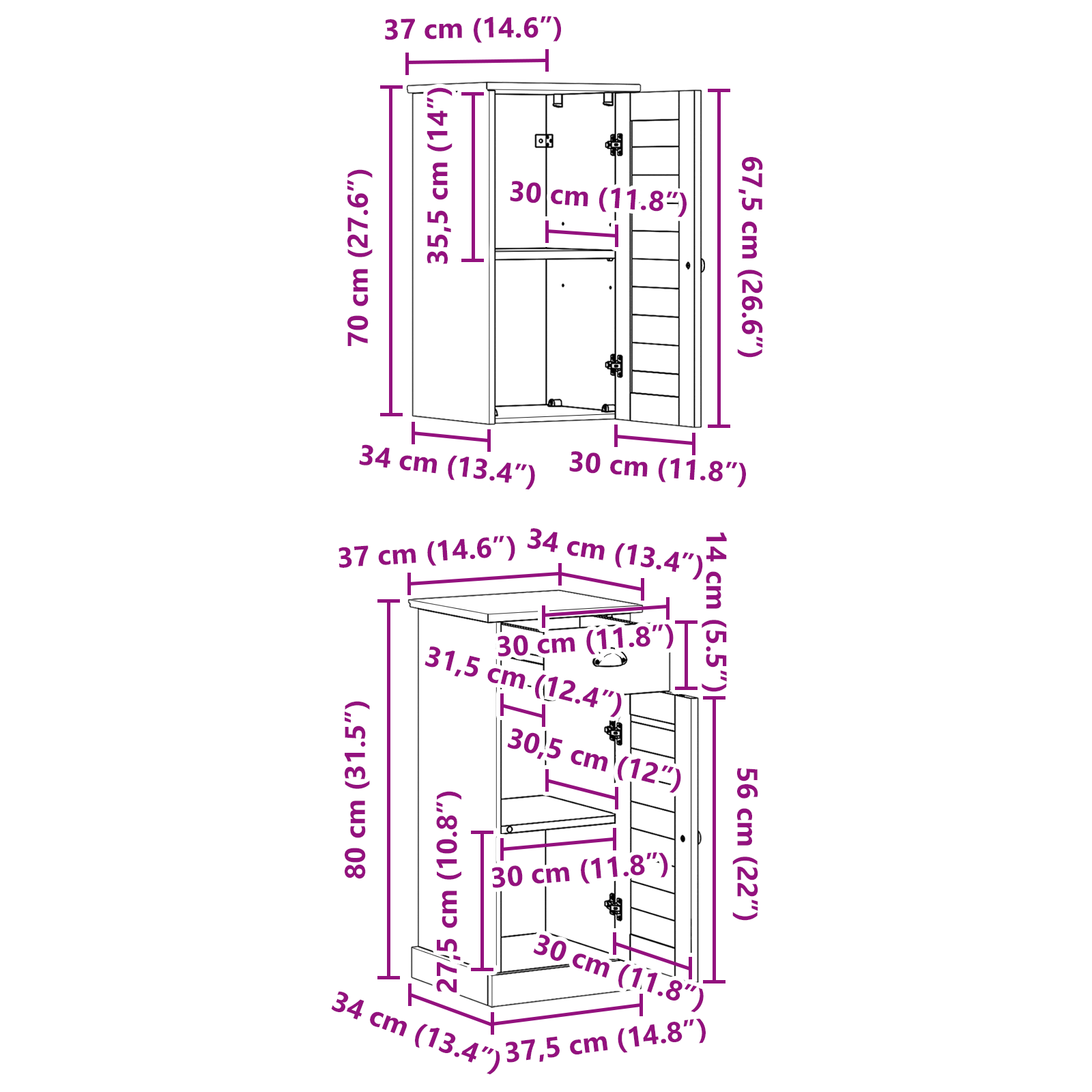Baderomsinnredningssett VIGO 2 pcs Brun og hvit 37 x 34 x 80 cm