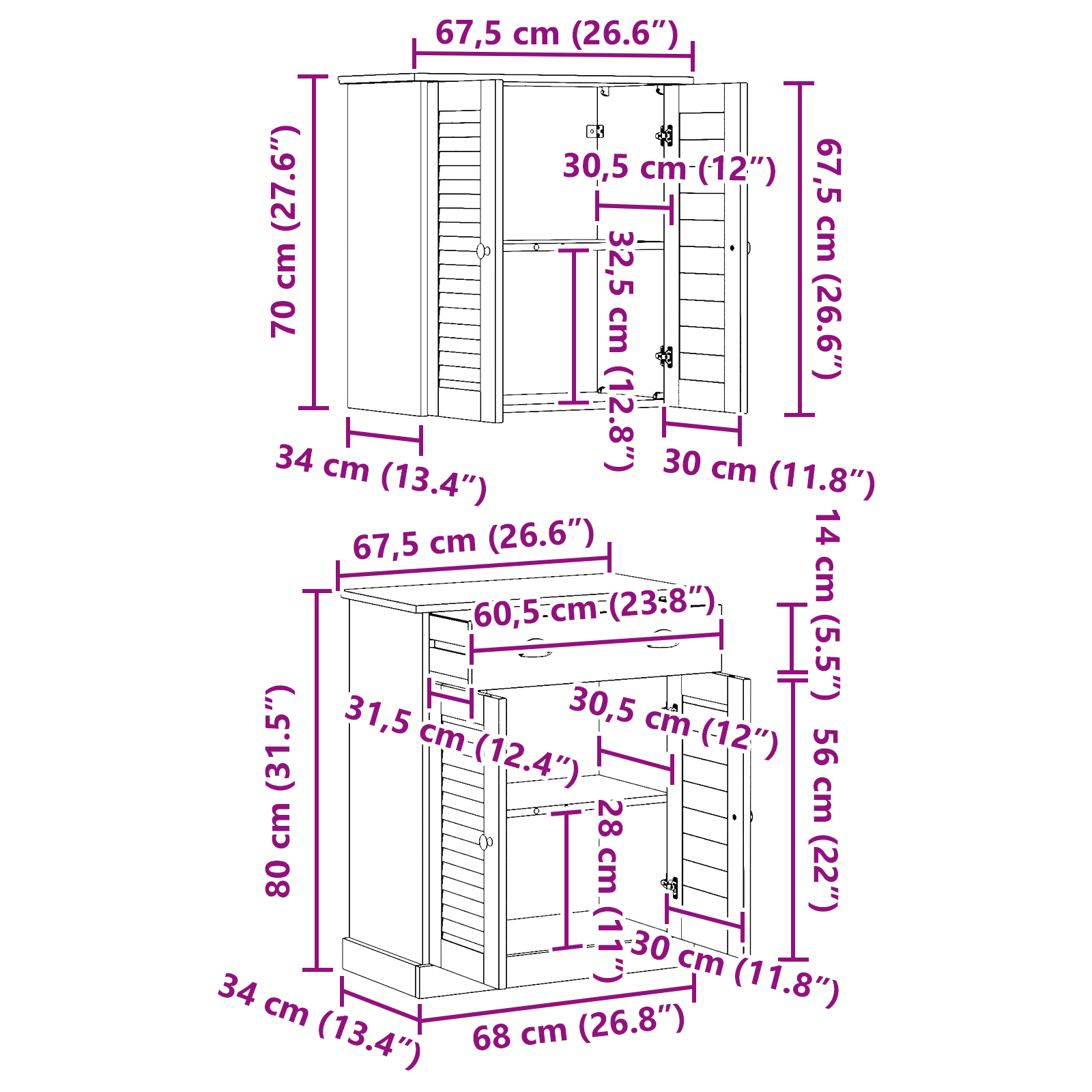 Baderomsinnredningssett VIGO 2 pcs Brun 67,5 x 34 x 80 cm