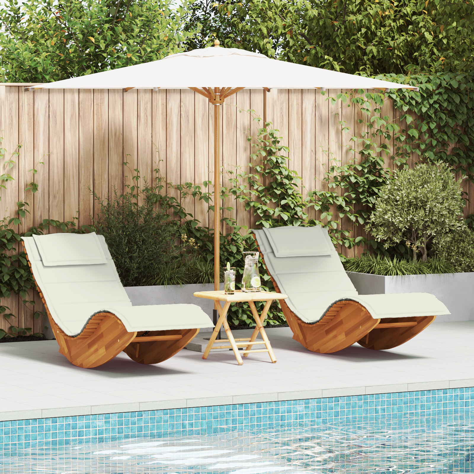 Solstol med pute 2 pcs Brun 60 x 154 x 74cm Massivt akasietre