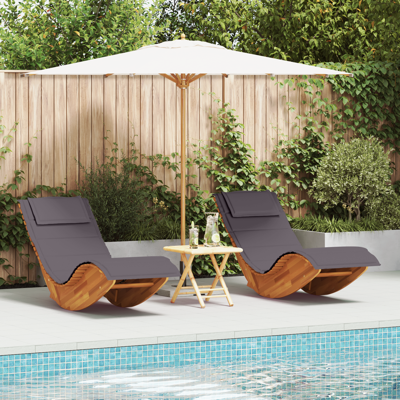 Solstol med pute 2 pcs Brun 60 x 154 x 74cm Massivt akasietre