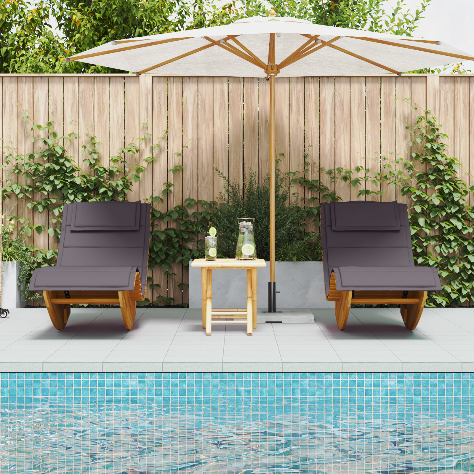 Solstol med pute 2 pcs Brun 60 x 154 x 74cm Massivt akasietre