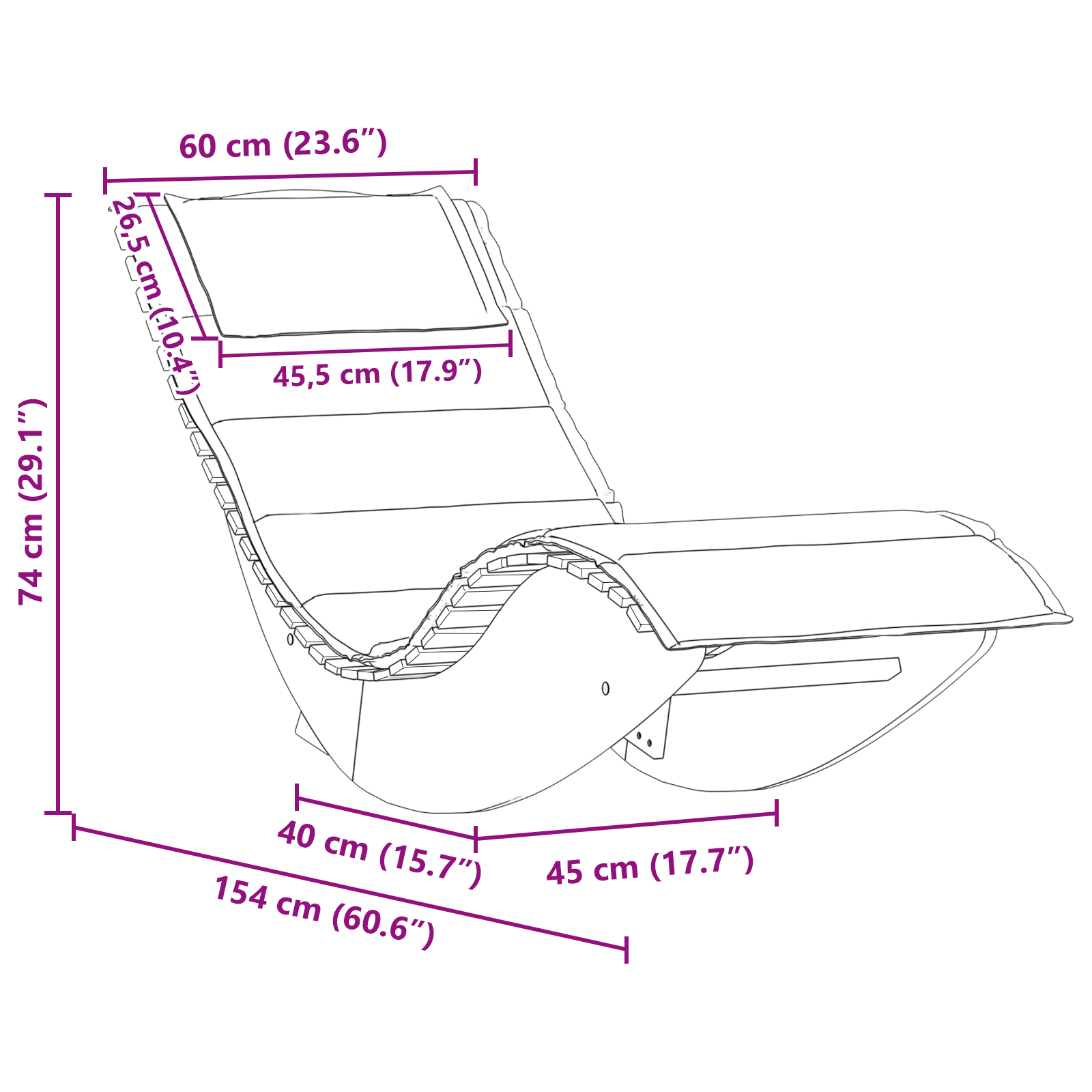 Solstol med pute 2 pcs Brun 60 x 154 x 74cm Massivt akasietre