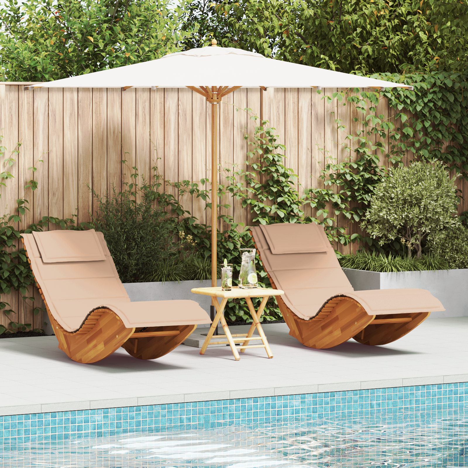 Solstol med pute 2 pcs Brun 60 x 154 x 74cm Massivt akasietre
