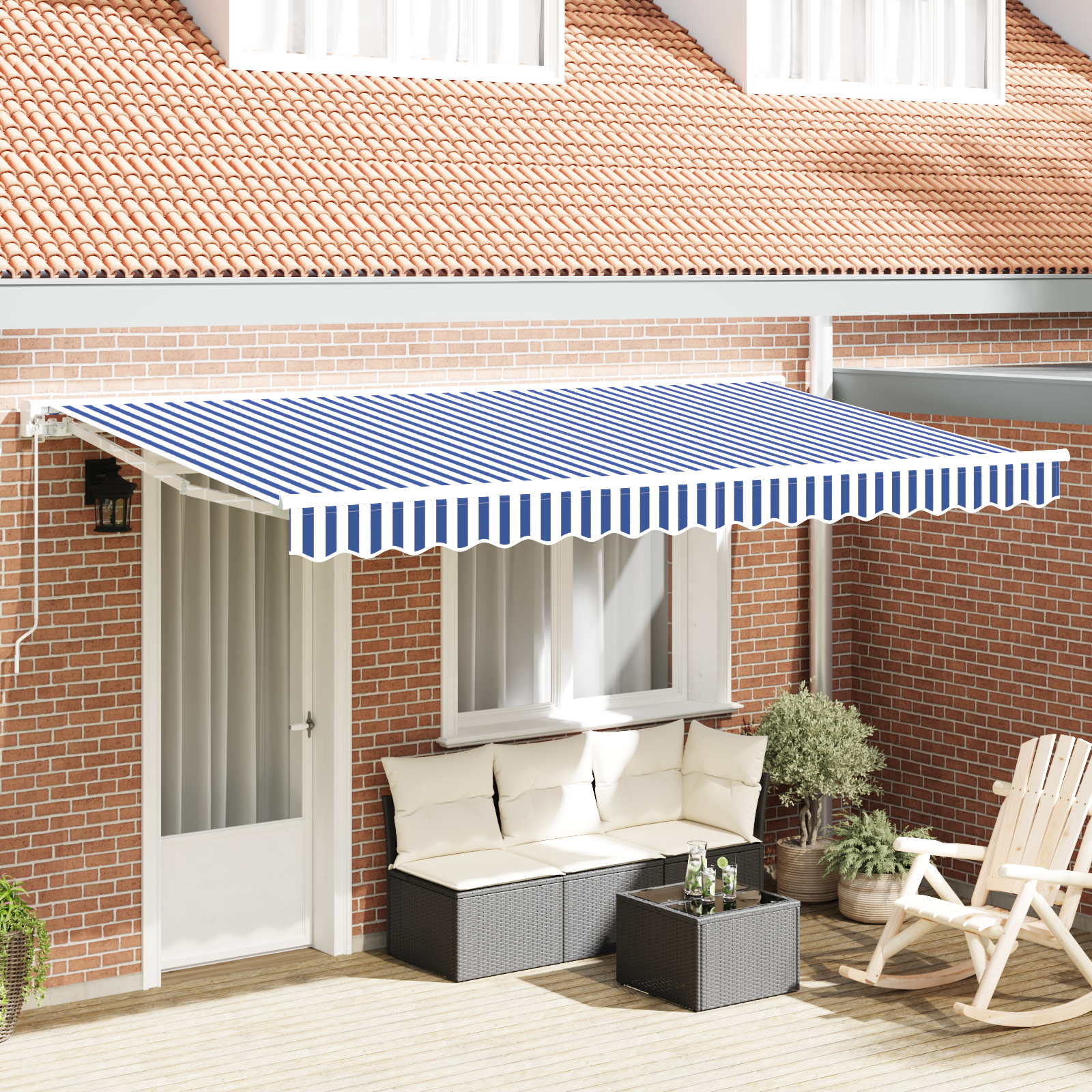 Innvendbar Markise Blå og hvit 350x200 cm stoff