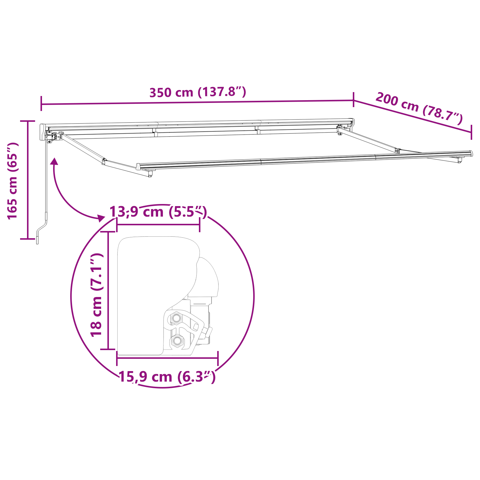 Innvendbar Markise Blå og hvit 350x200 cm stoff