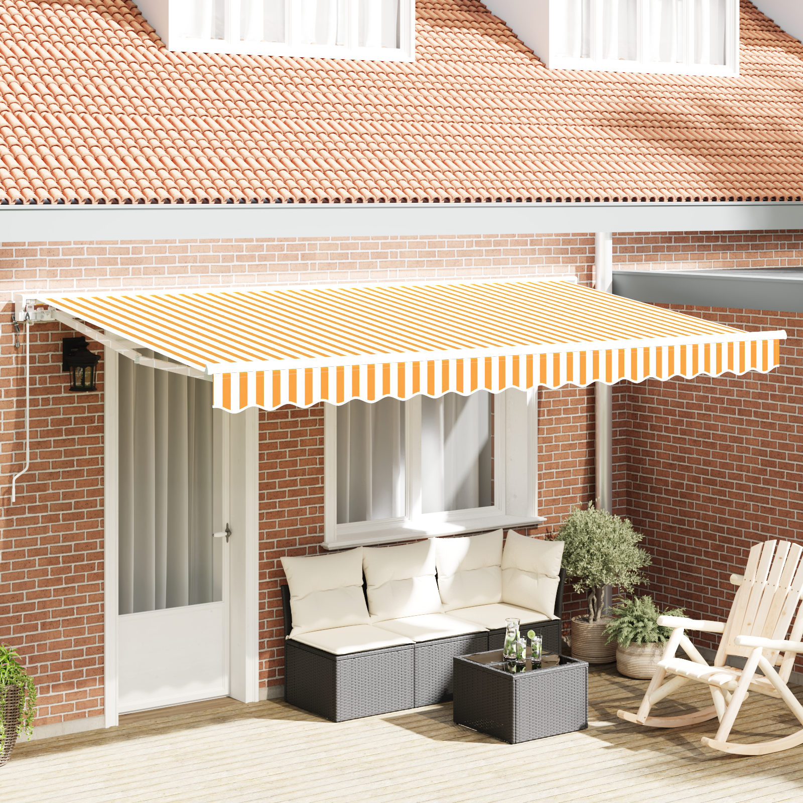 Innvendbar Markise Gul og hvit 400x200 cm stoff