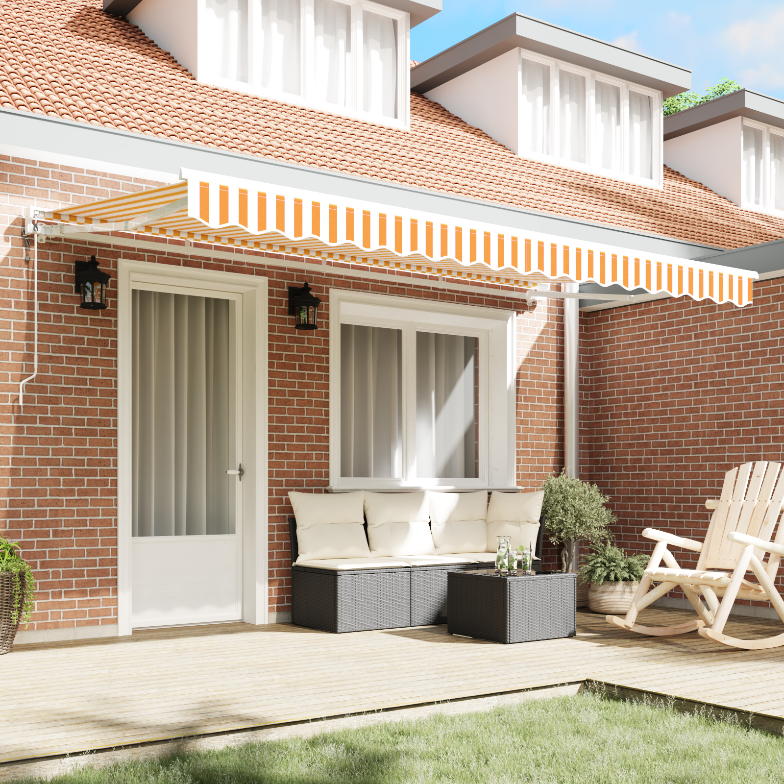 Innvendbar Markise Gul og hvit 400x200 cm stoff