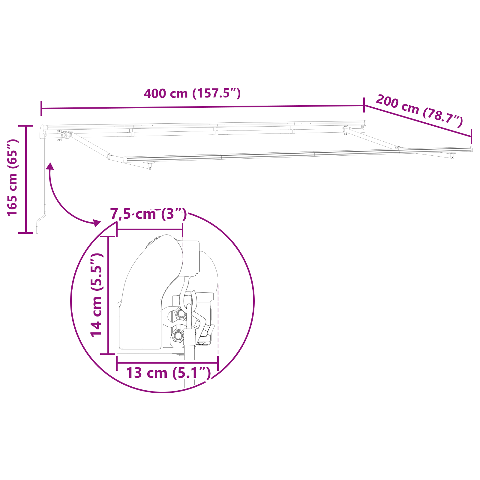 Innvendbar Markise Flerfarget 400 x 200 cm