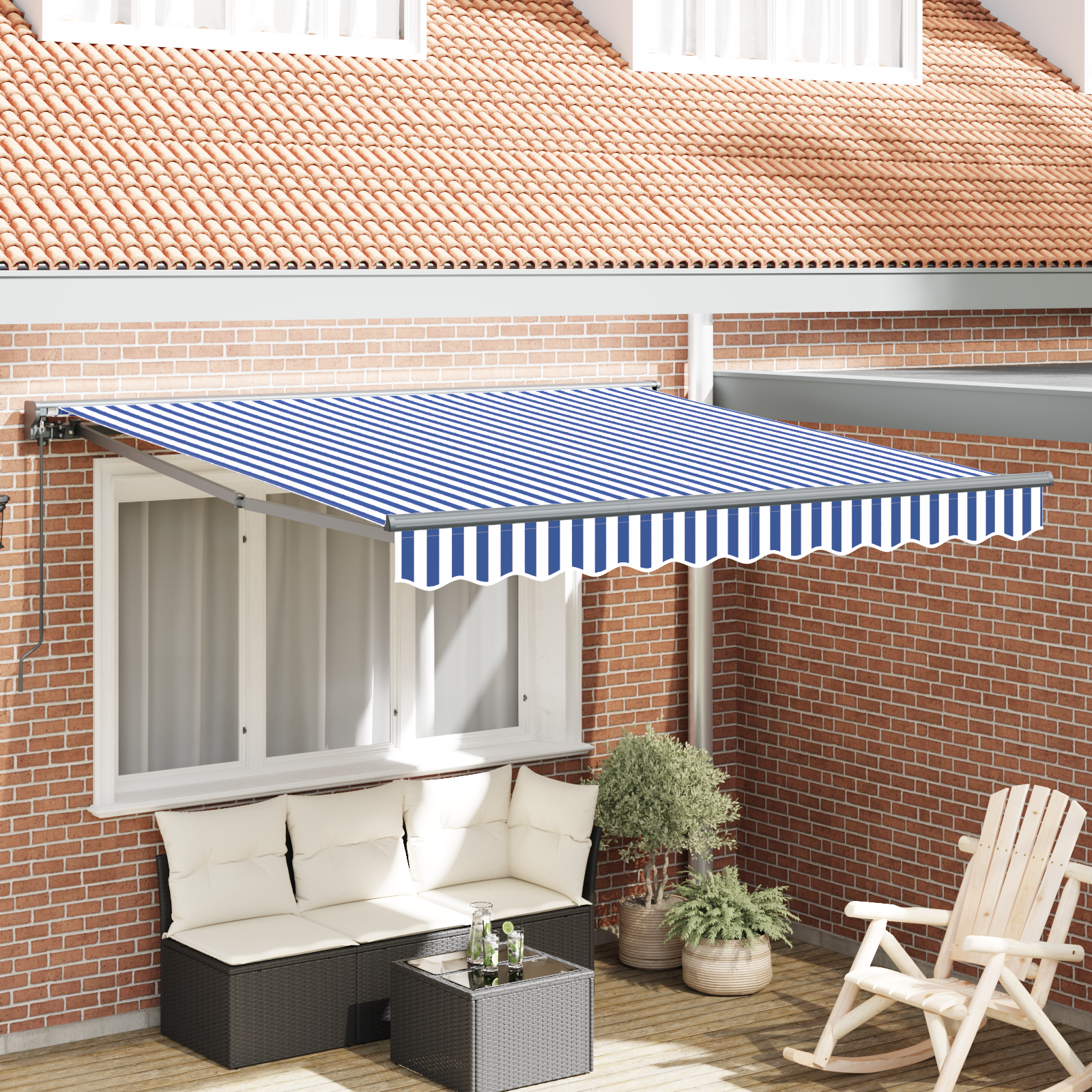 Innvendbar Markise Blå og hvit 300x250 cm stoff