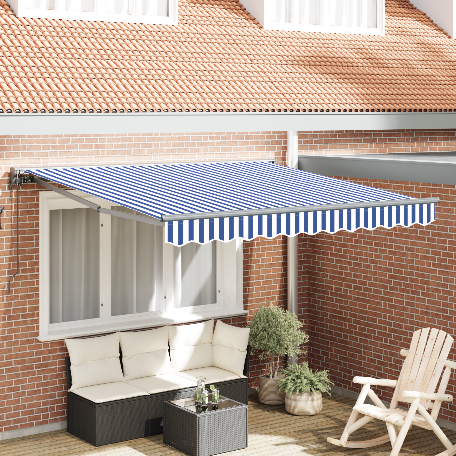 Innvendbar Markise Blå og hvit 300x250 cm stoff
