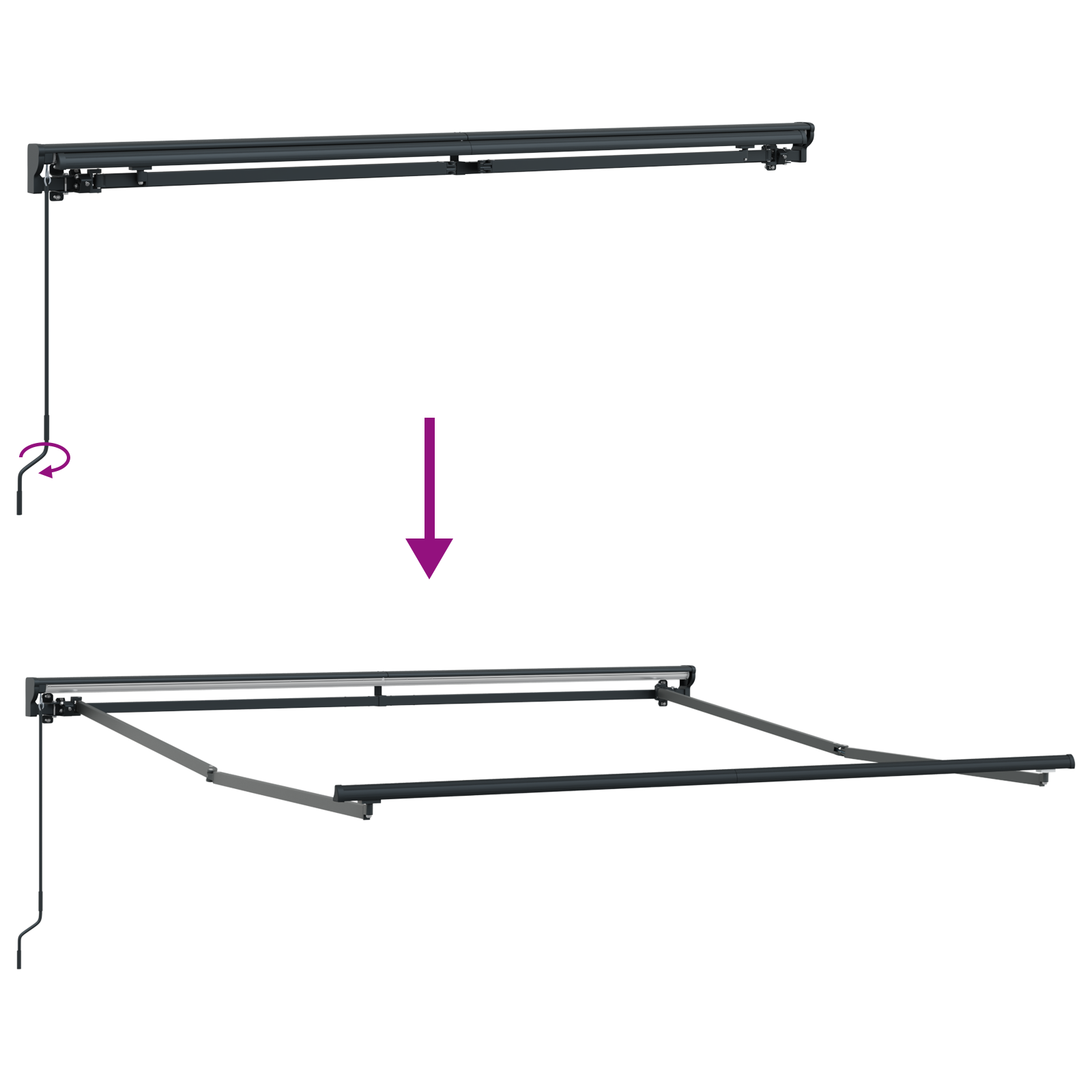 Innvendbar Markise Antrasitt 300x250 cm stoff
