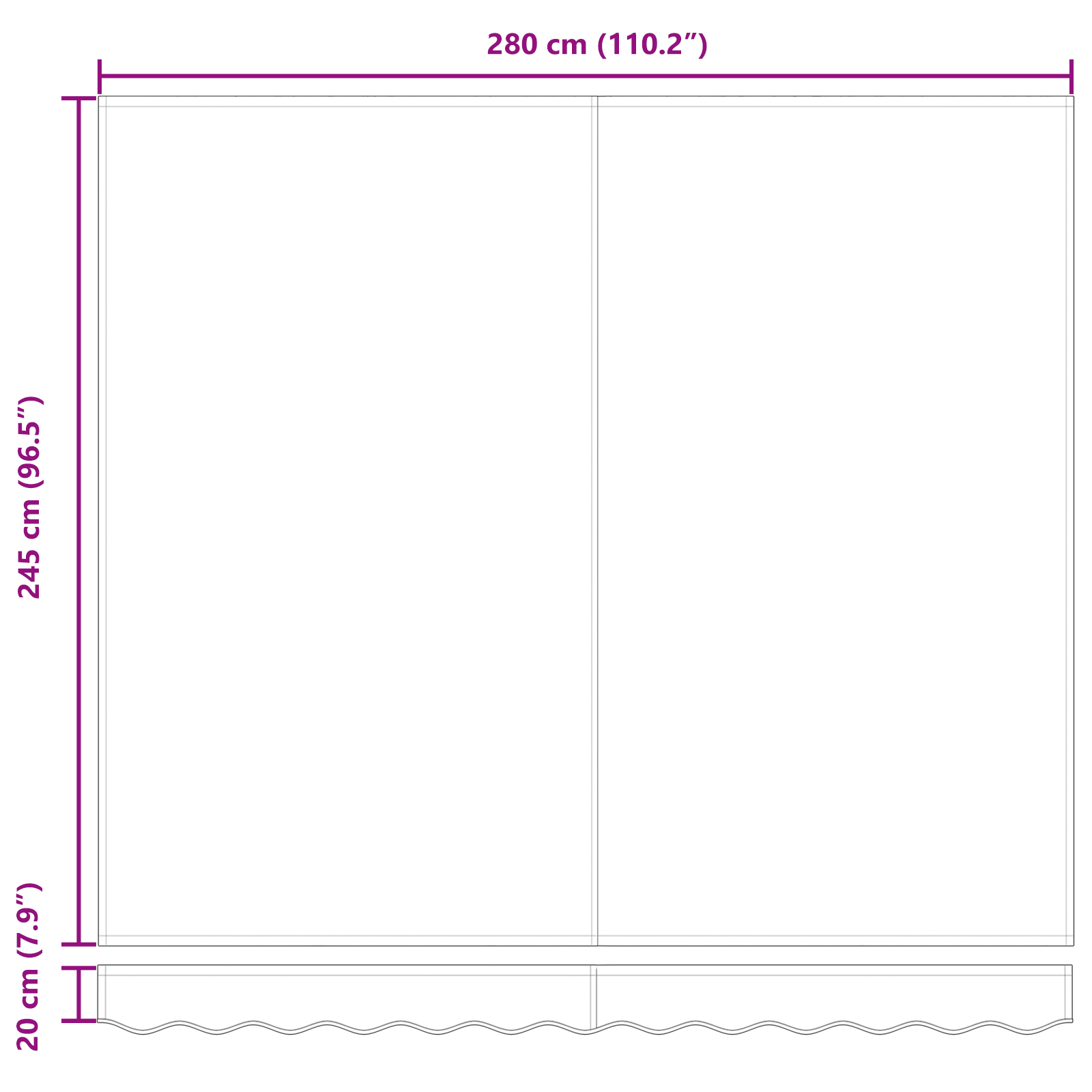 Innvendbar Markise Antrasitt 300x250 cm stoff