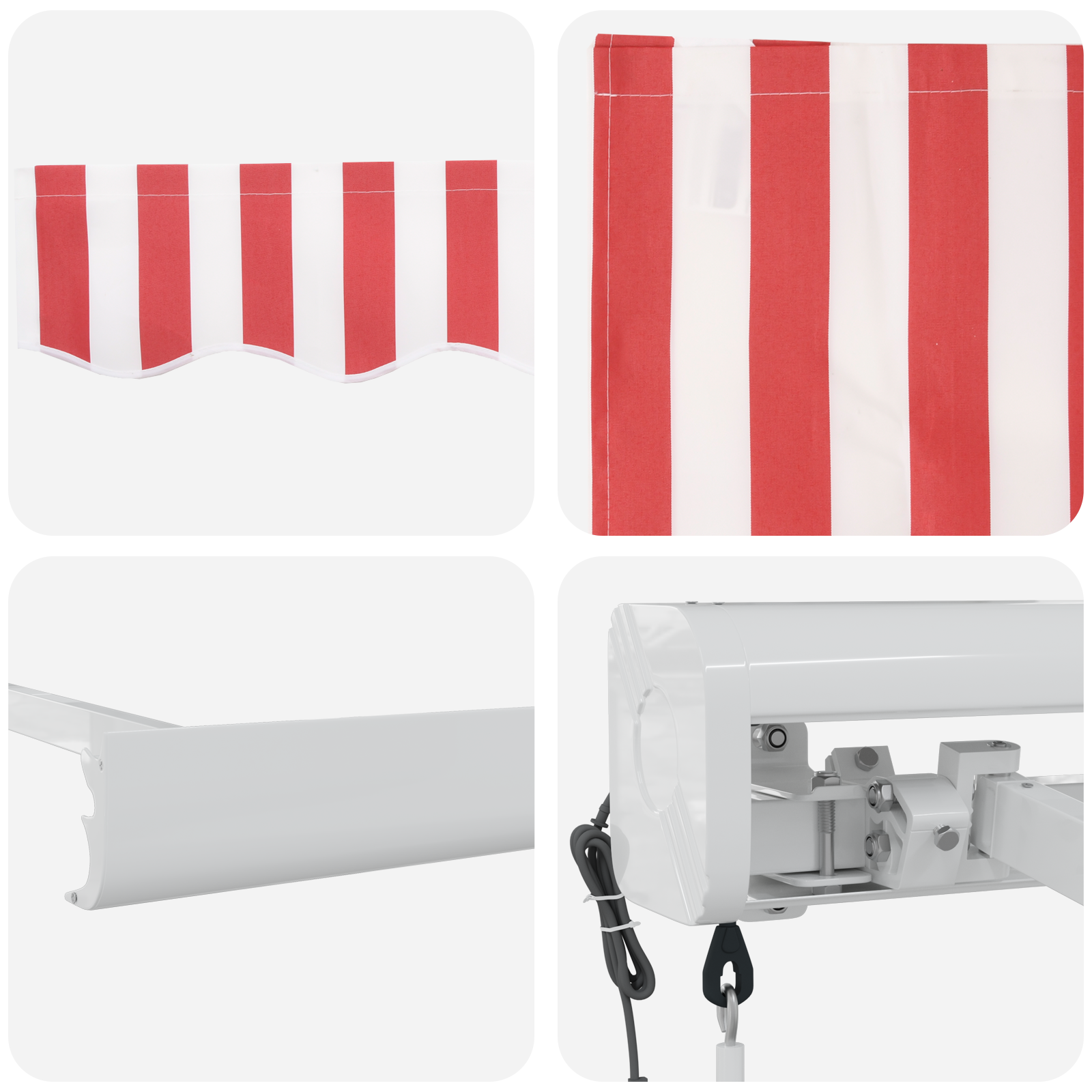 Innvendbar Markise Rød og hvit 300 x 250 cm Stoff, Metall