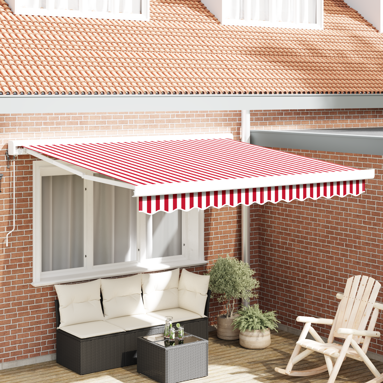 Innvendbar Markise Rød og hvit 300 x 250 cm Stoff, Metall