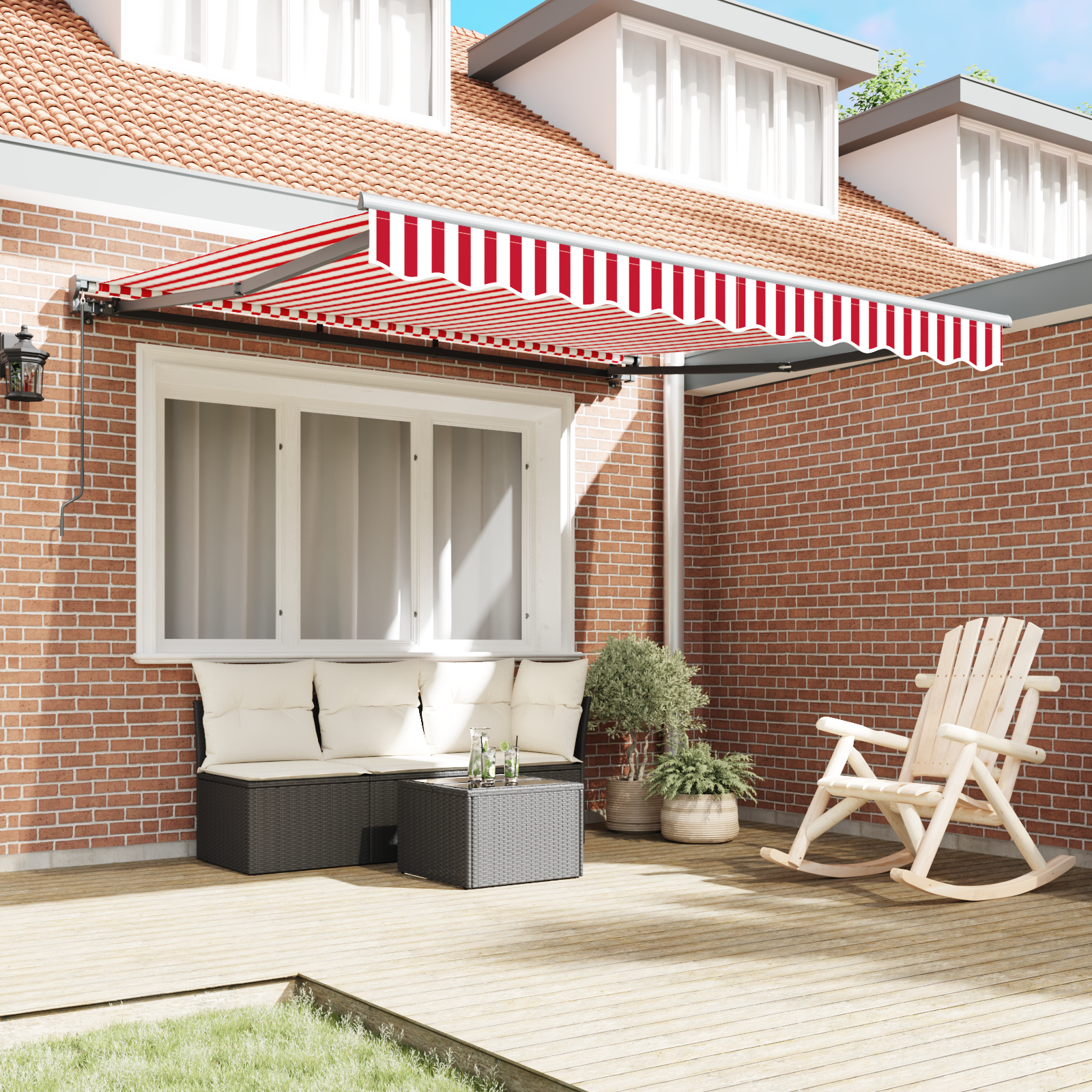 Innvendbar Markise Rød og hvit stripe 300x250 cm stoff