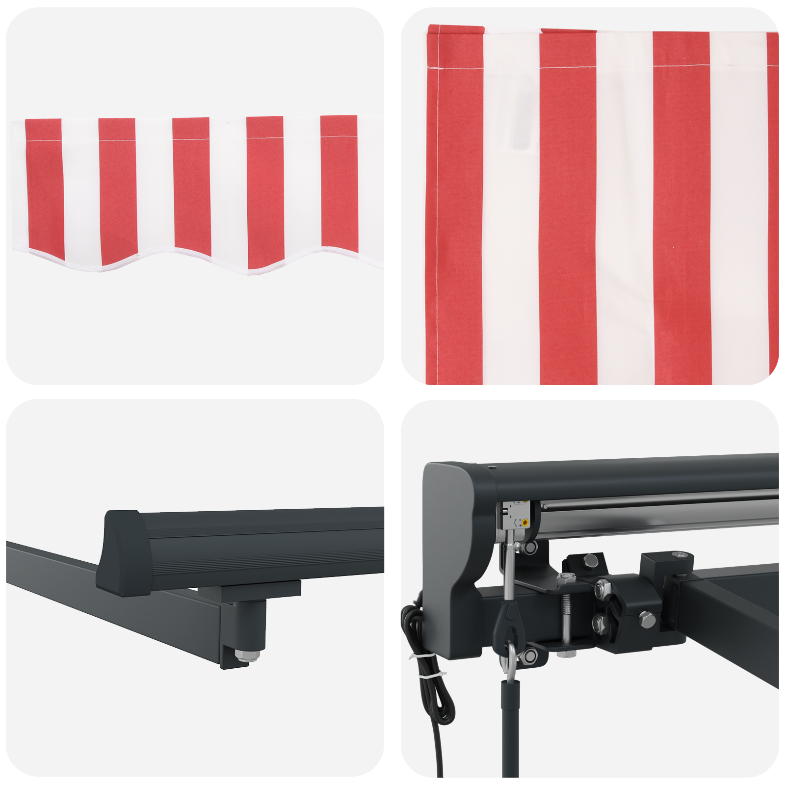 Innvendbar Markise Rød og hvit stripe 300x250 cm stoff