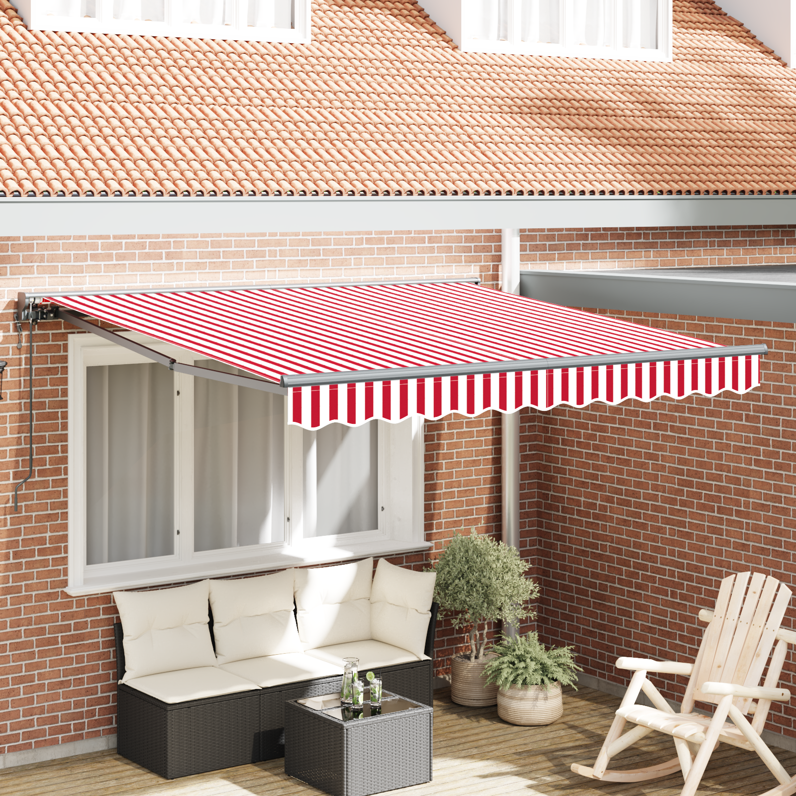 Innvendbar Markise Rød og hvit stripe 300x250 cm stoff