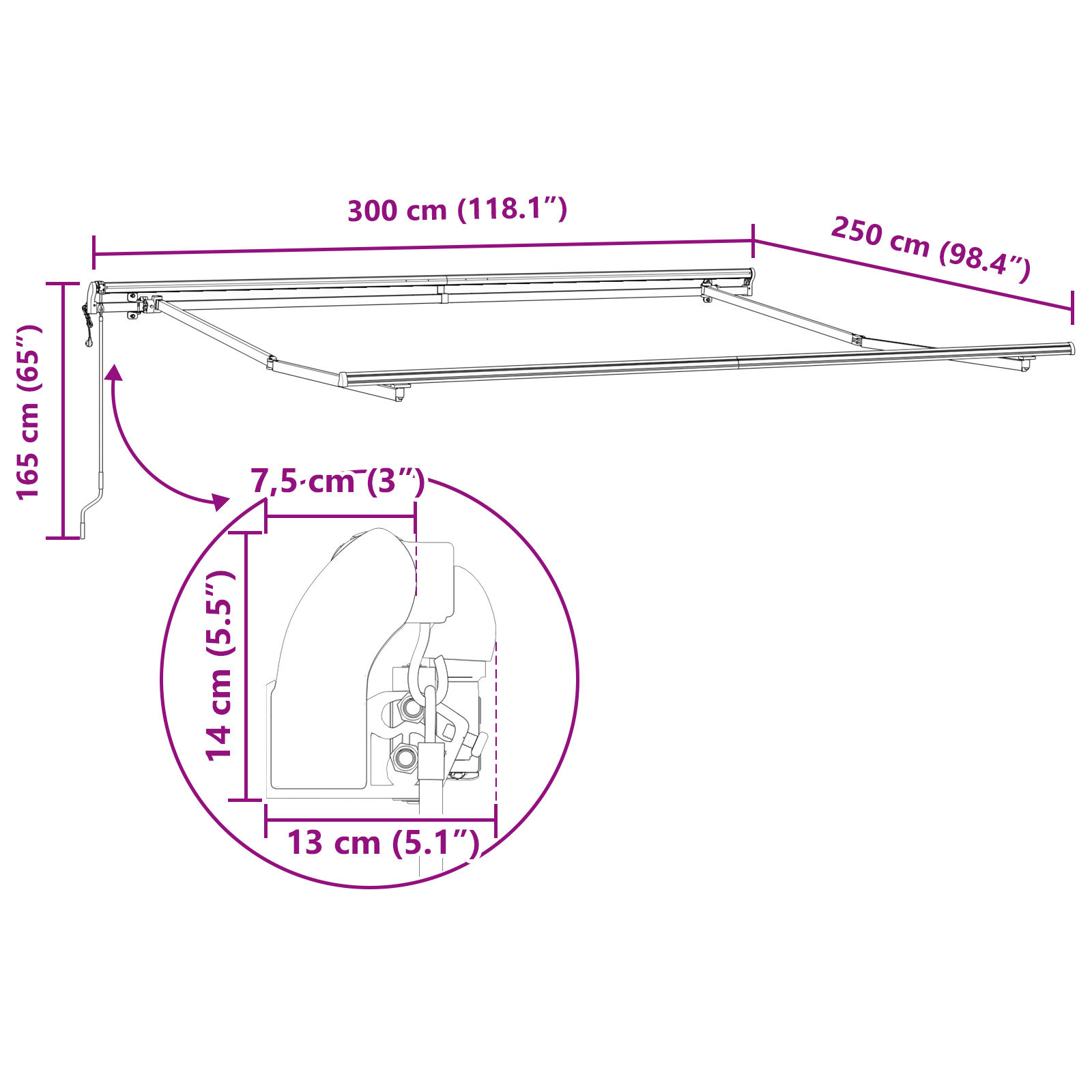 Innvendbar Markise 300 x 250 cm Flerfarget