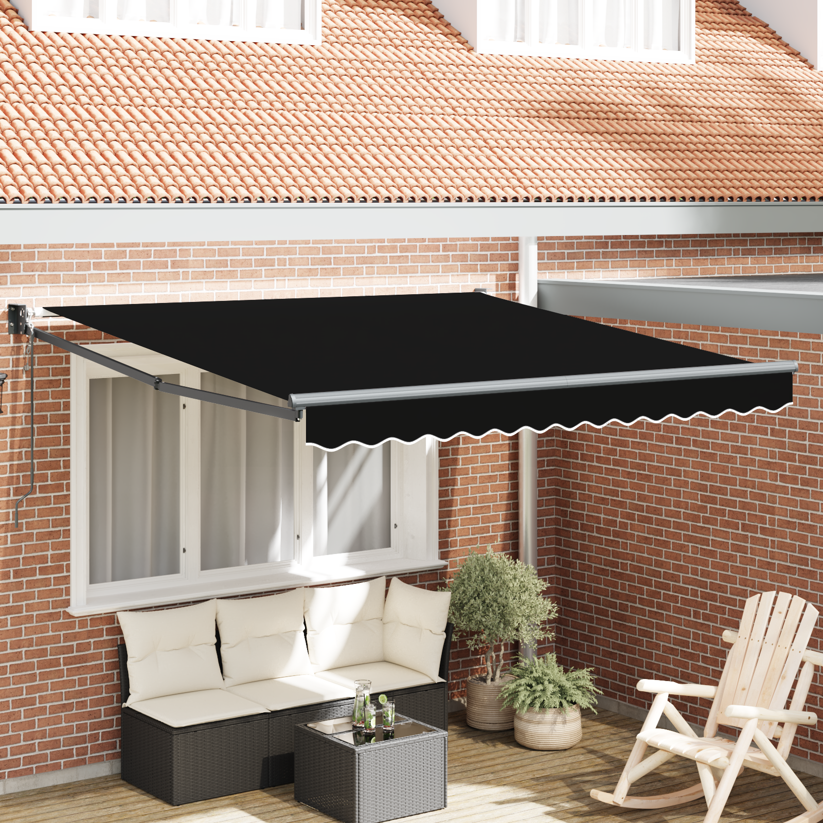 Markise Svart 3 x 2,5 m Polyester og metall