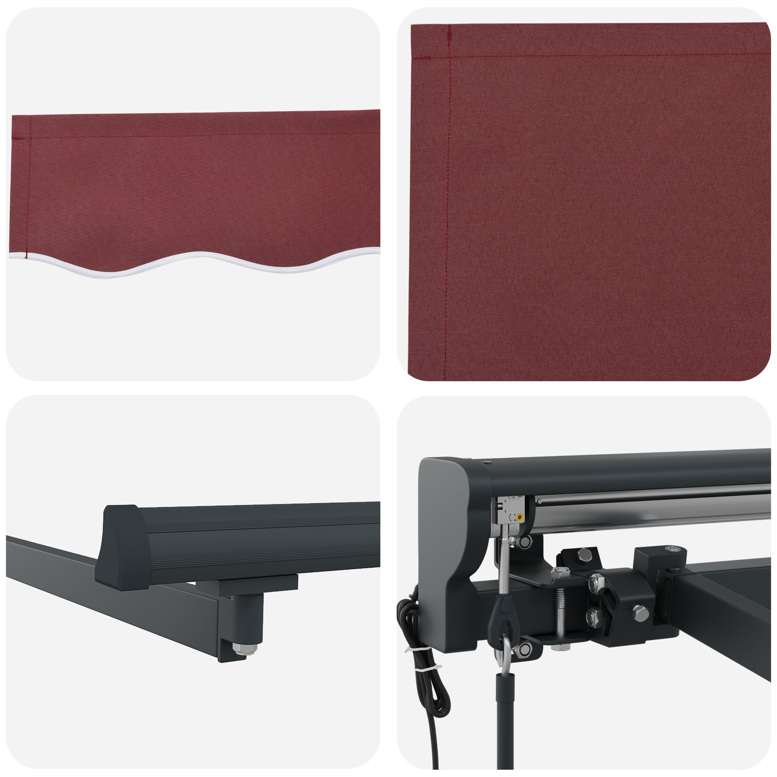 Innvendbar Markise Burgunder Rød 350x250 cm stoff