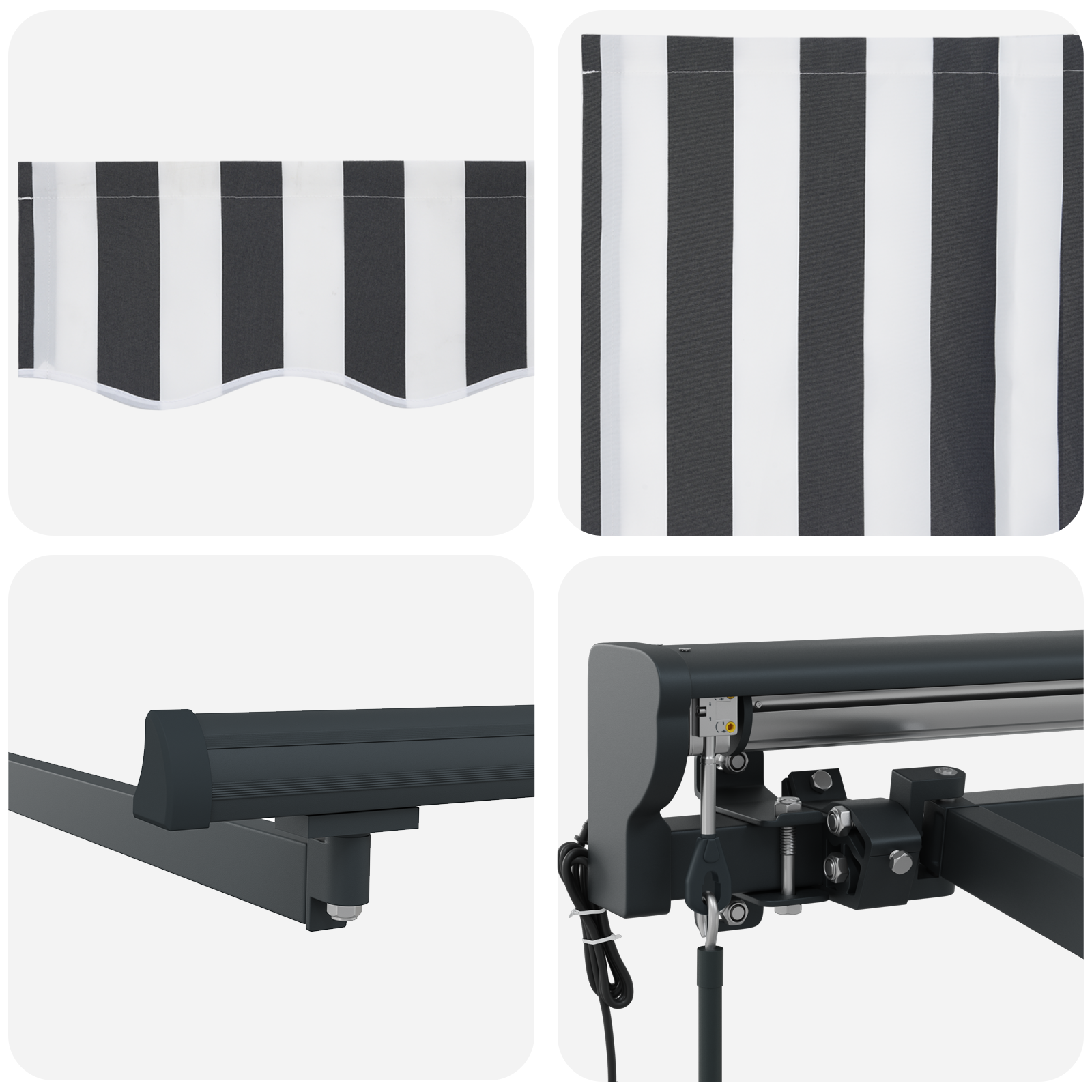 Innvendbar Markise Antrasitt og Hvit 350x250 cm stoff